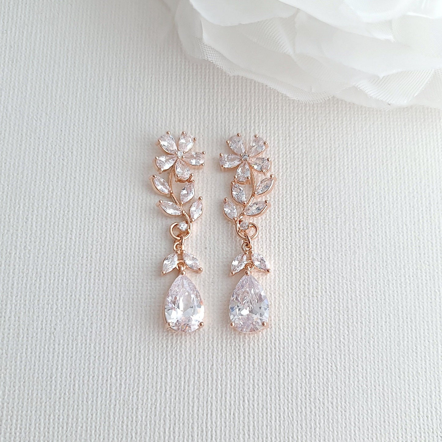 Leaves and Flower Bridal Earrings in Gold -Daisy - PoetryDesigns