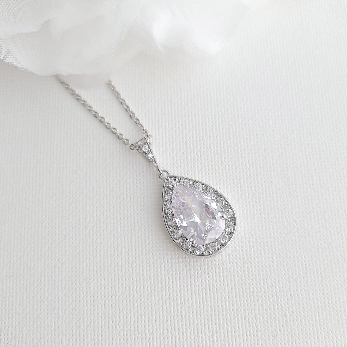 Teardrop Necklace in 14K Gold & Cubic Zirconia for Brides & Bridesmaids-Evelyn