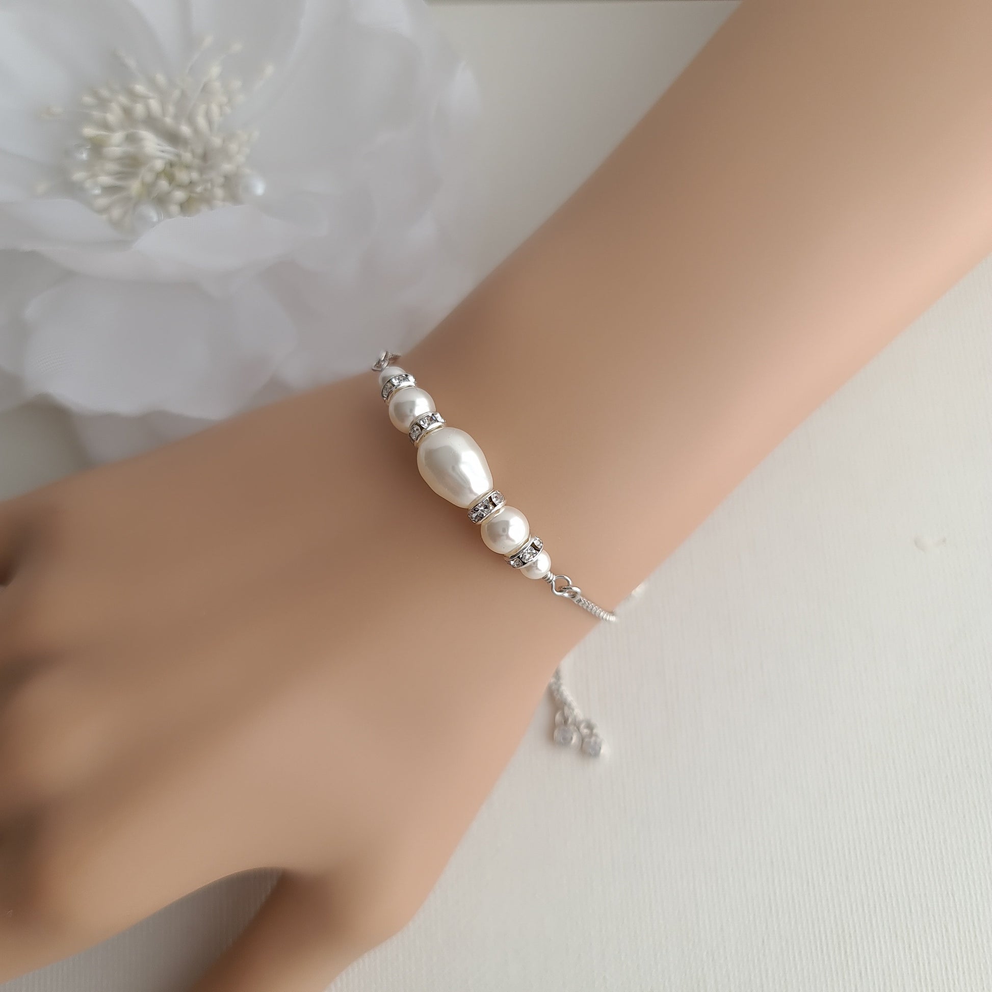 Jewelry Set for Brides With Pearl Bracelet+Pearl Earrings+Pearl Necklace-Ella - PoetryDesigns