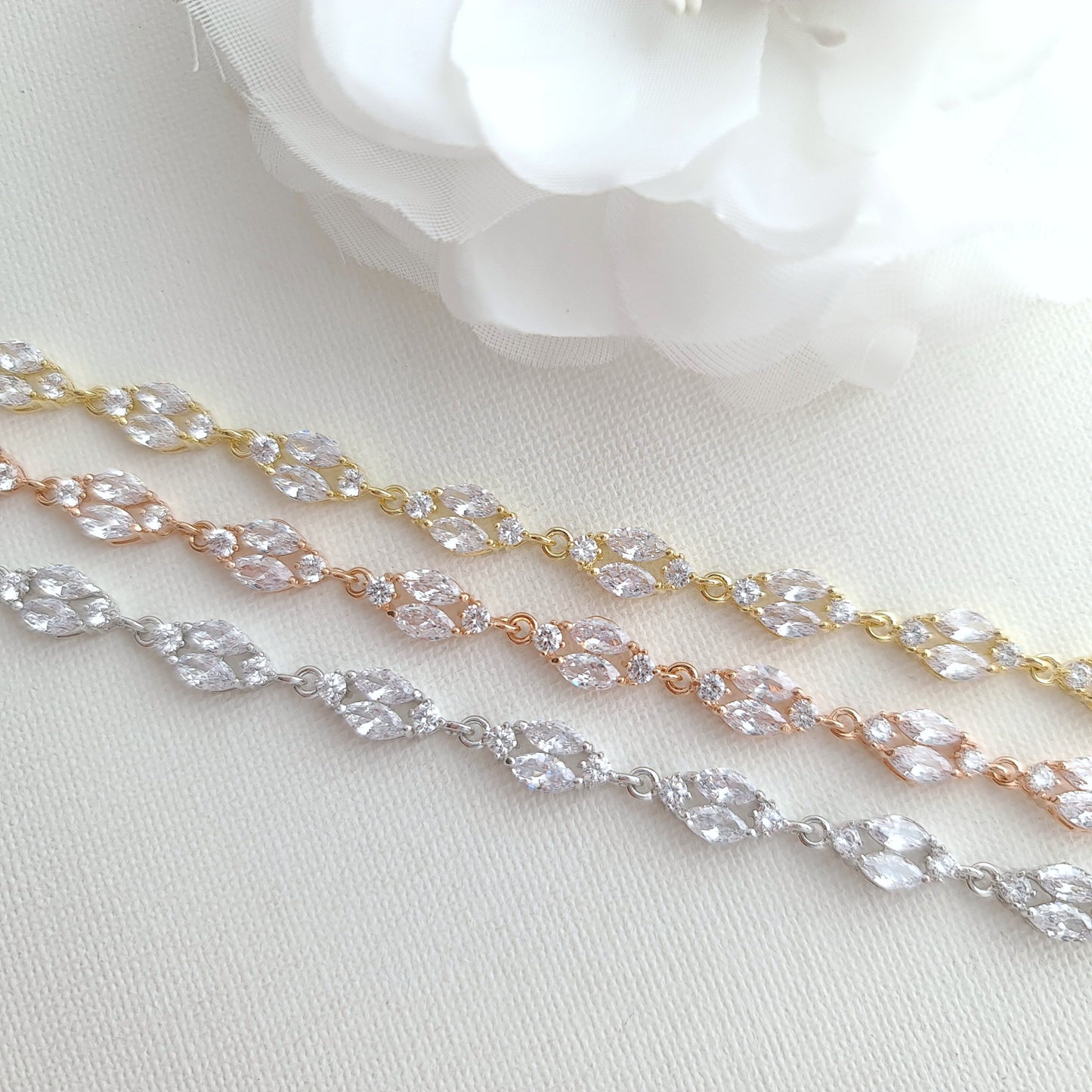 Long Earrings Drop Necklace & Bracelet Bridal Jewelry Set- Hayley - PoetryDesigns