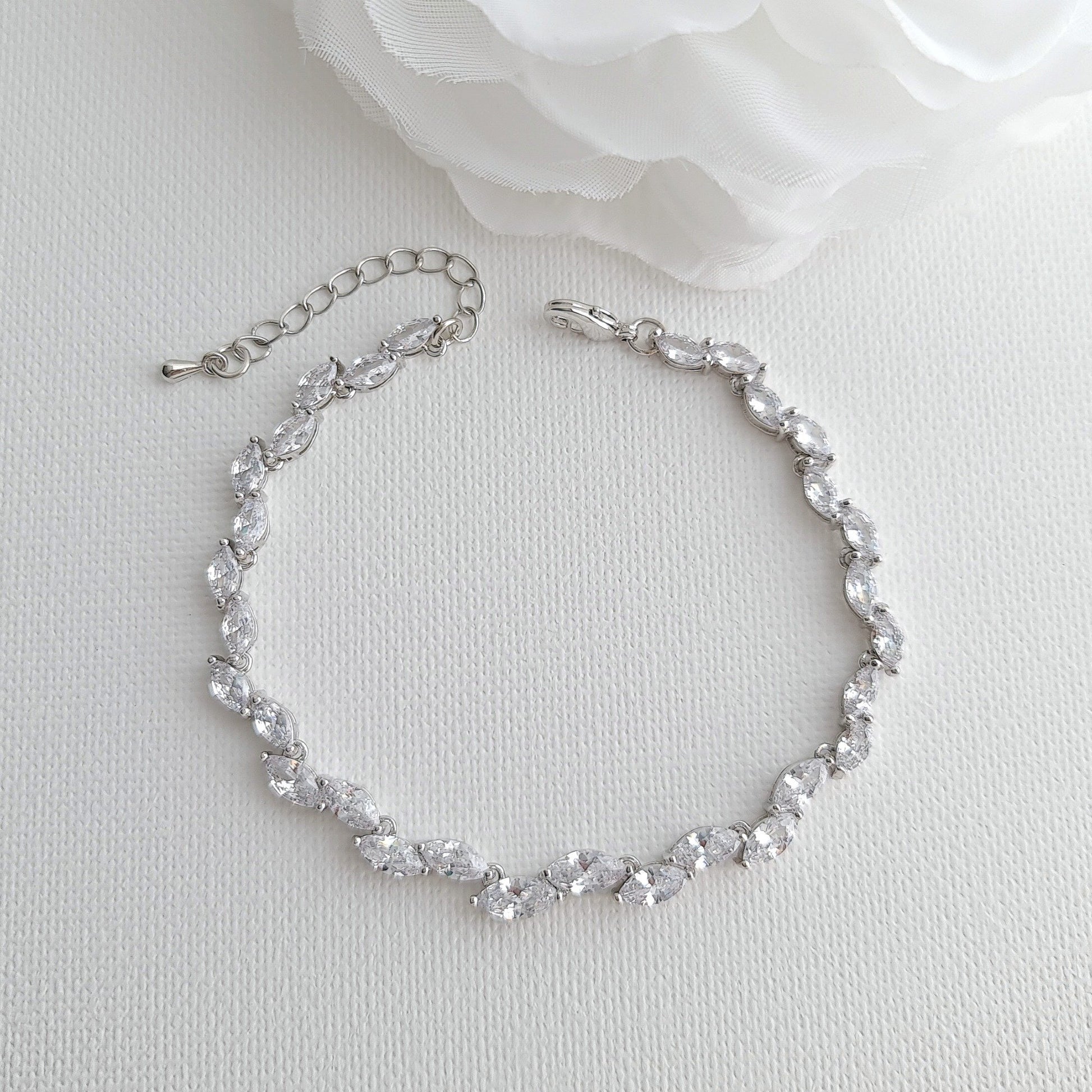Rose Gold Wedding Bracelet With Crystal Leaf for Brides- Belle - PoetryDesigns