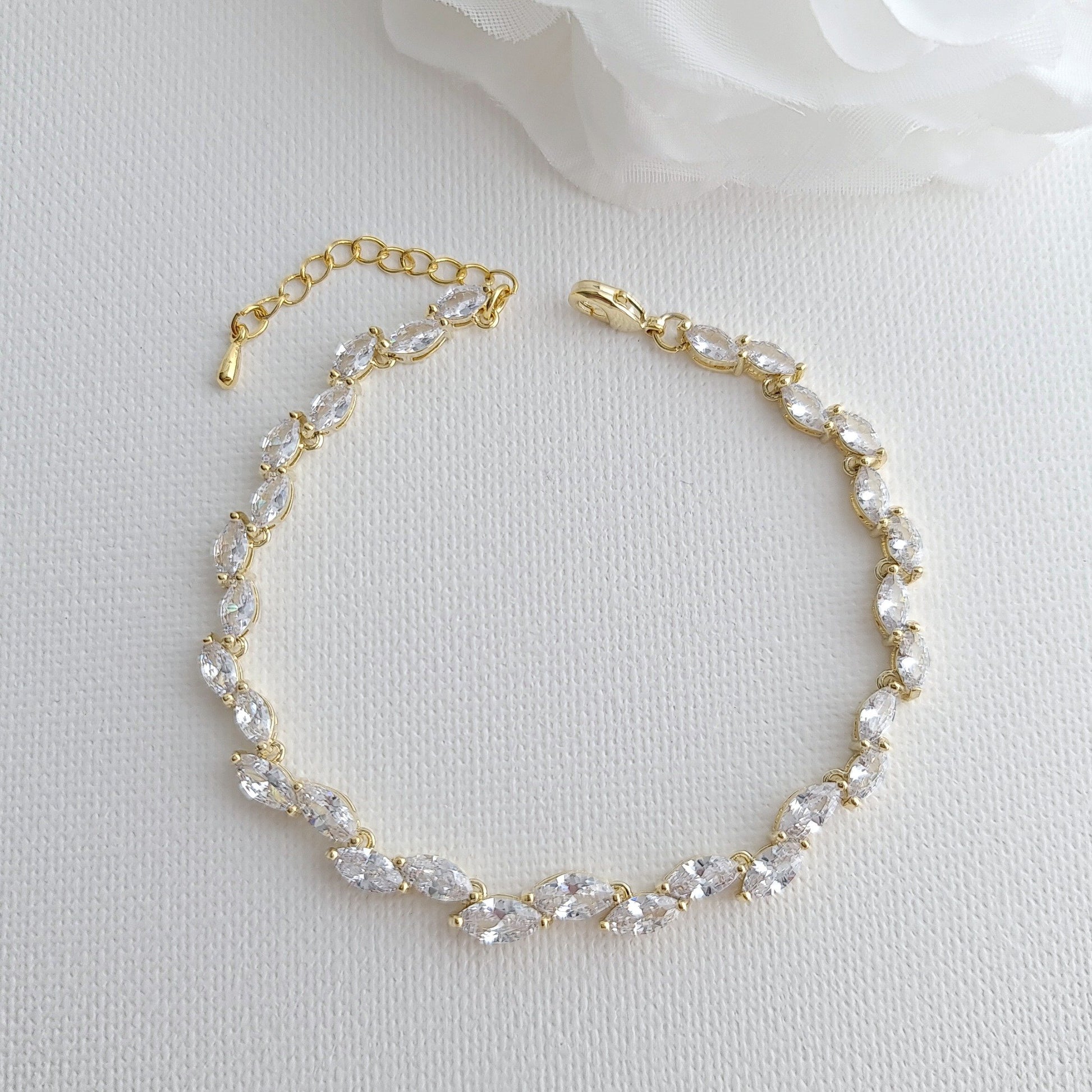Rose Gold Wedding Bracelet With Crystal Leaf for Brides- Belle - PoetryDesigns