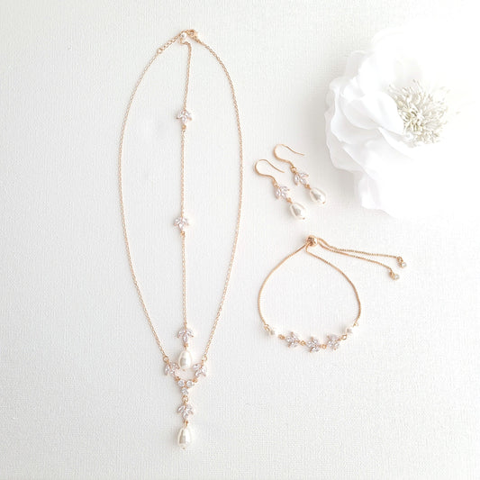 Jewelry Set for brides in Simple Design- Rose Gold- Leila - PoetryDesigns