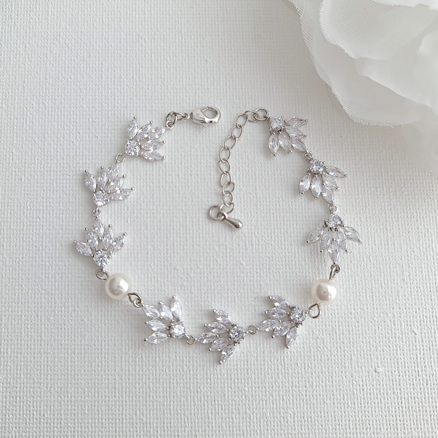 Silver Bracelet with pearl with the  earrings set- Poetry Designs