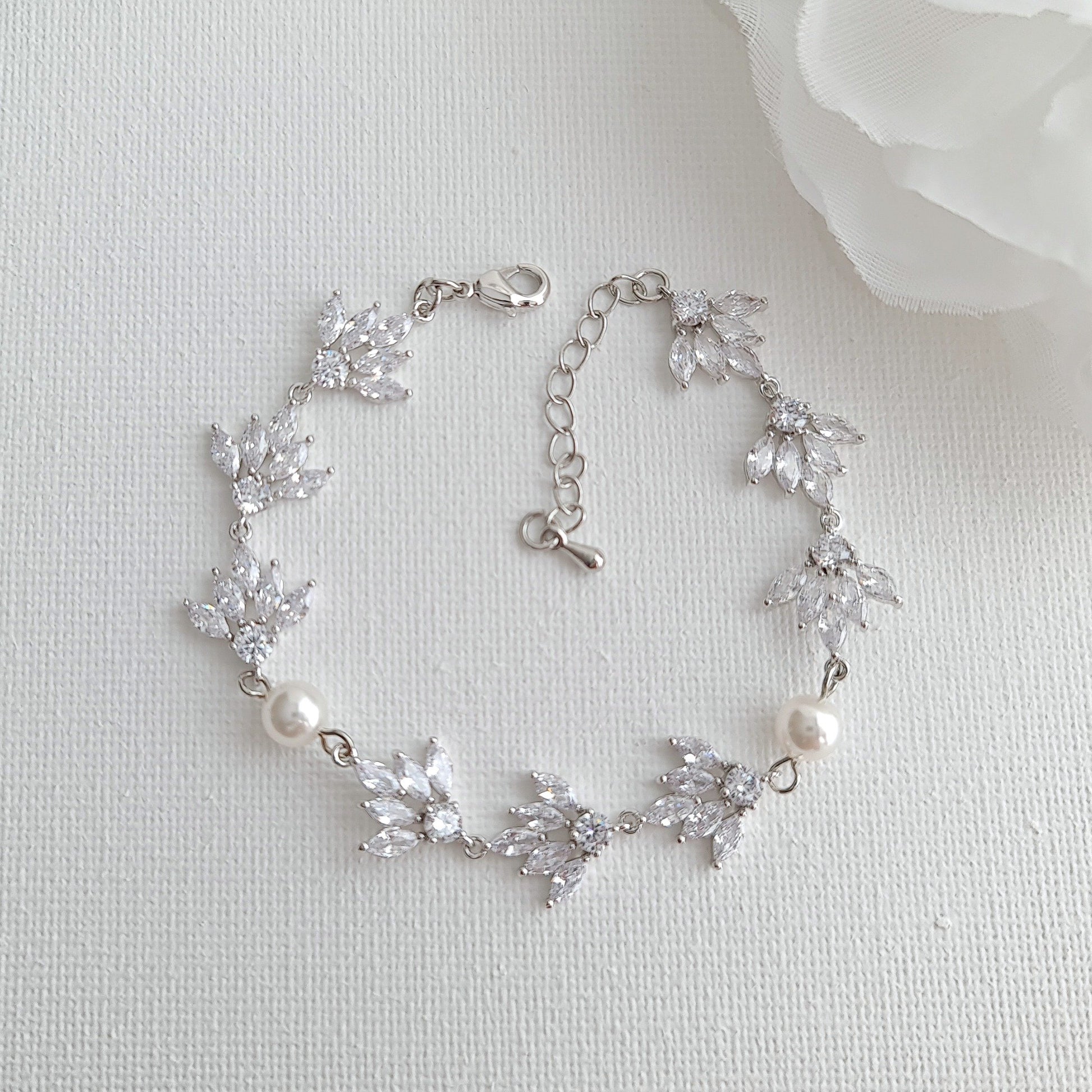 Silver Bracelet with pearl with the  earrings set- Poetry Designs