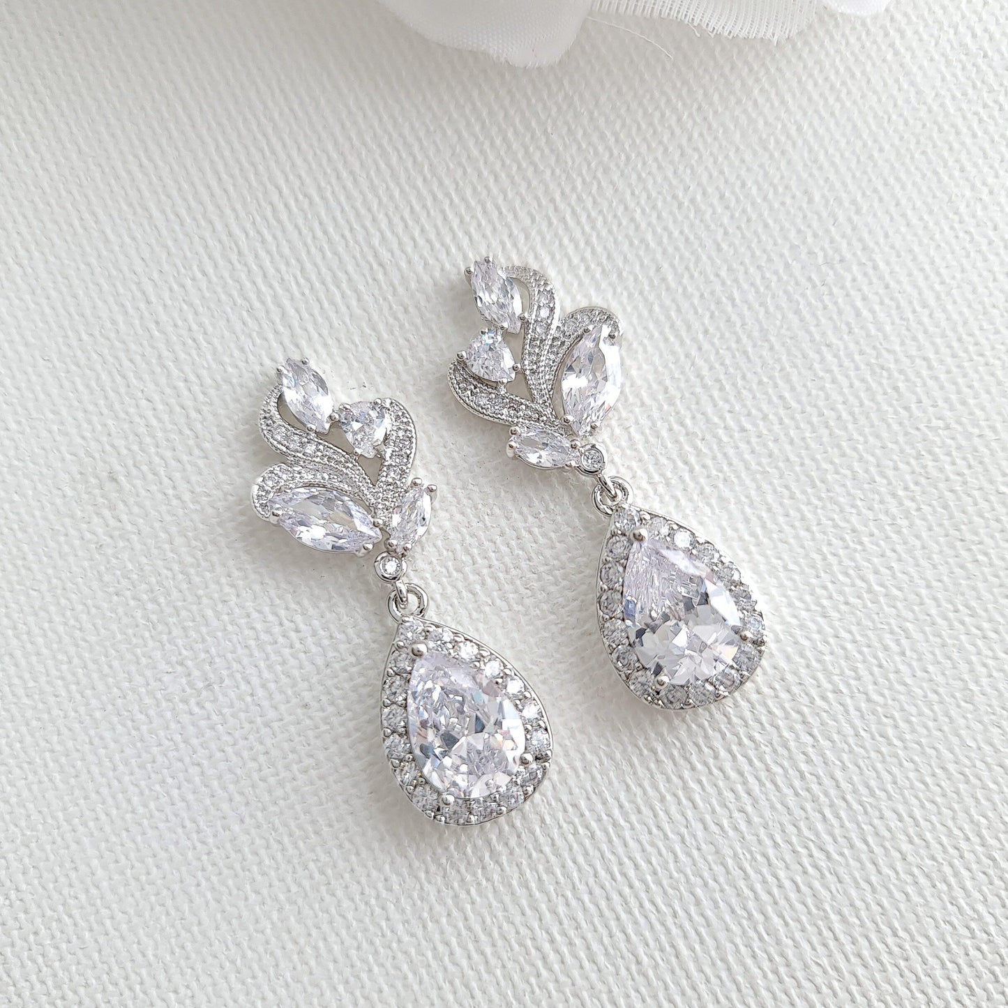 Clear Crystal Drop Earrings for Wedding Silver-Wavy