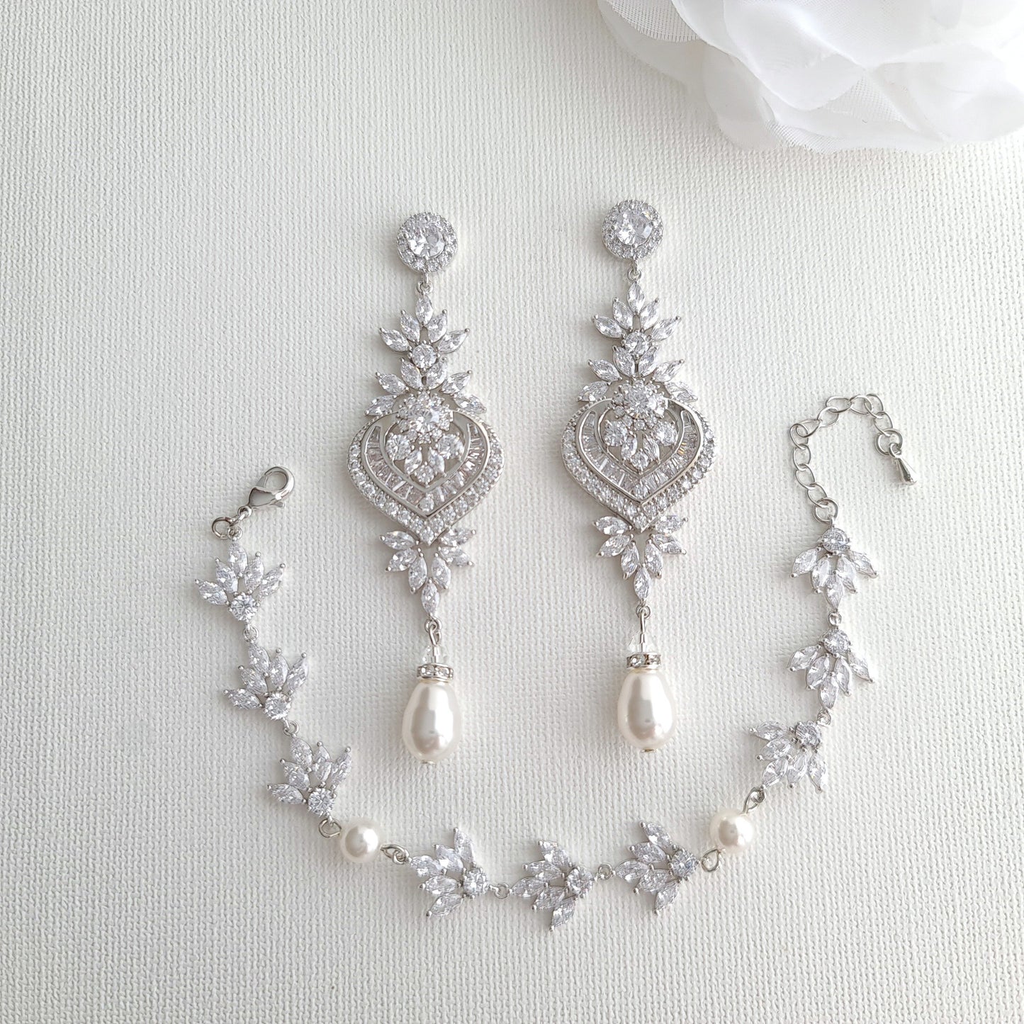 Wedding Earrings and Bracelet Set Silver- Poetry Designs