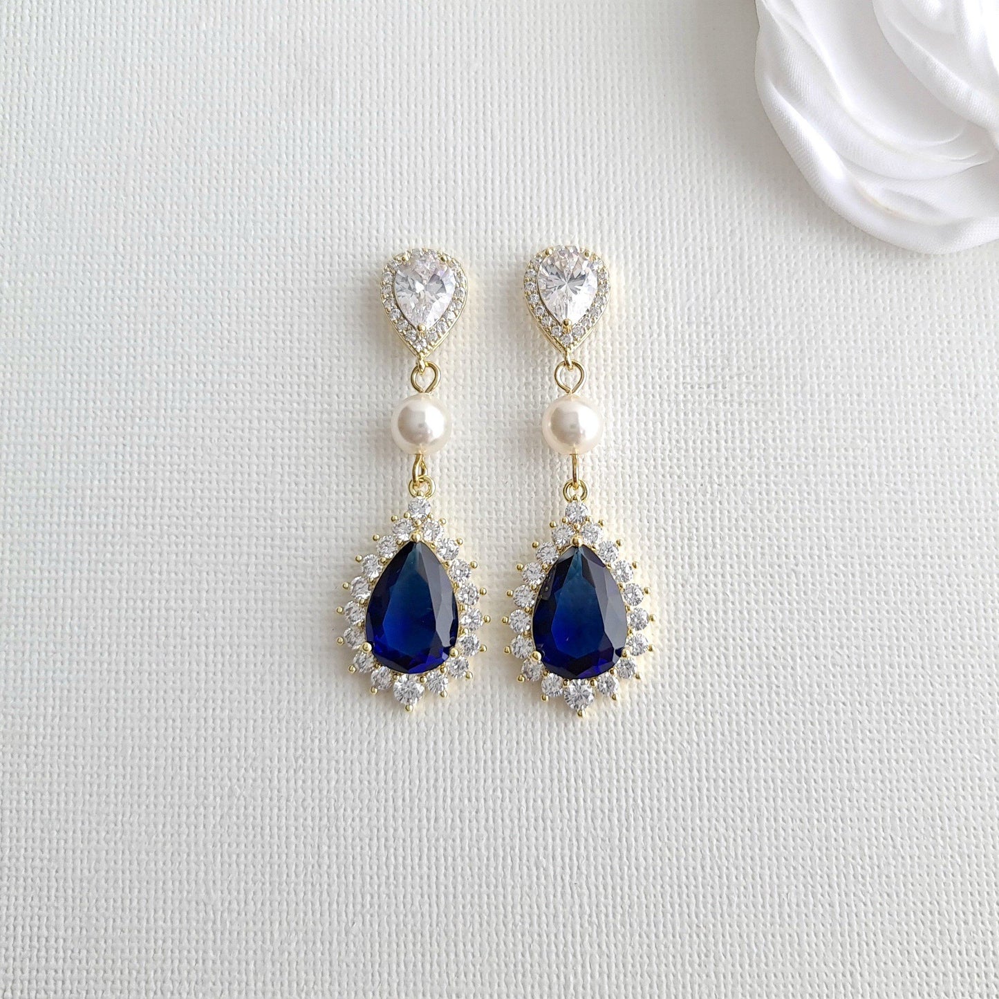 Juego de joyas de boda azul perla y cristal para novias-Aoi