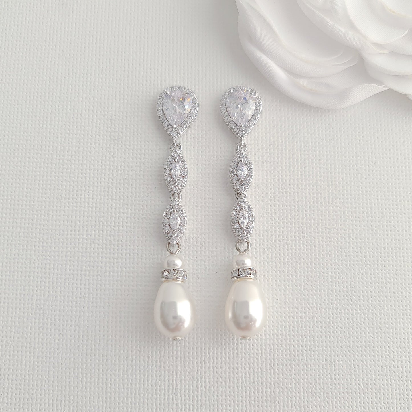 Rose Gold Pearl Earrings-Abby
