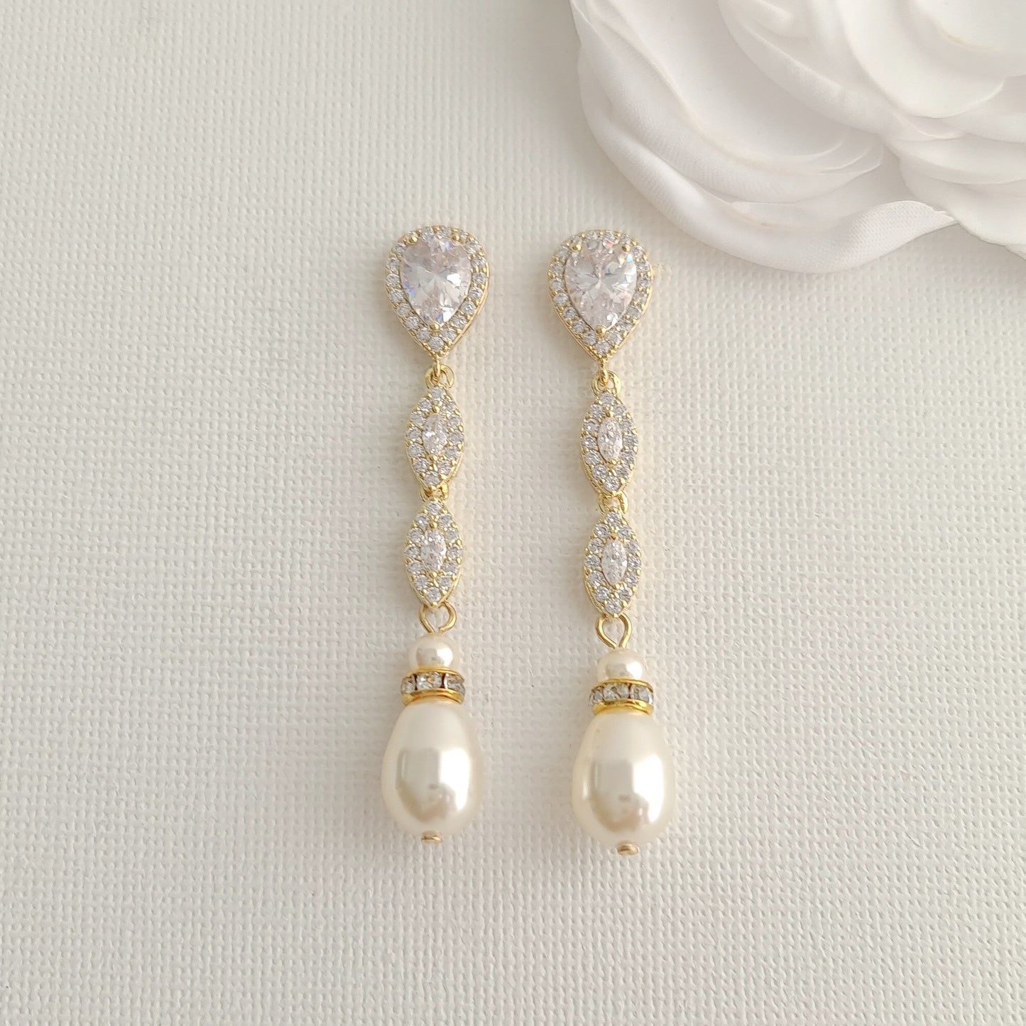 Rose Gold Pearl Earrings-Abby