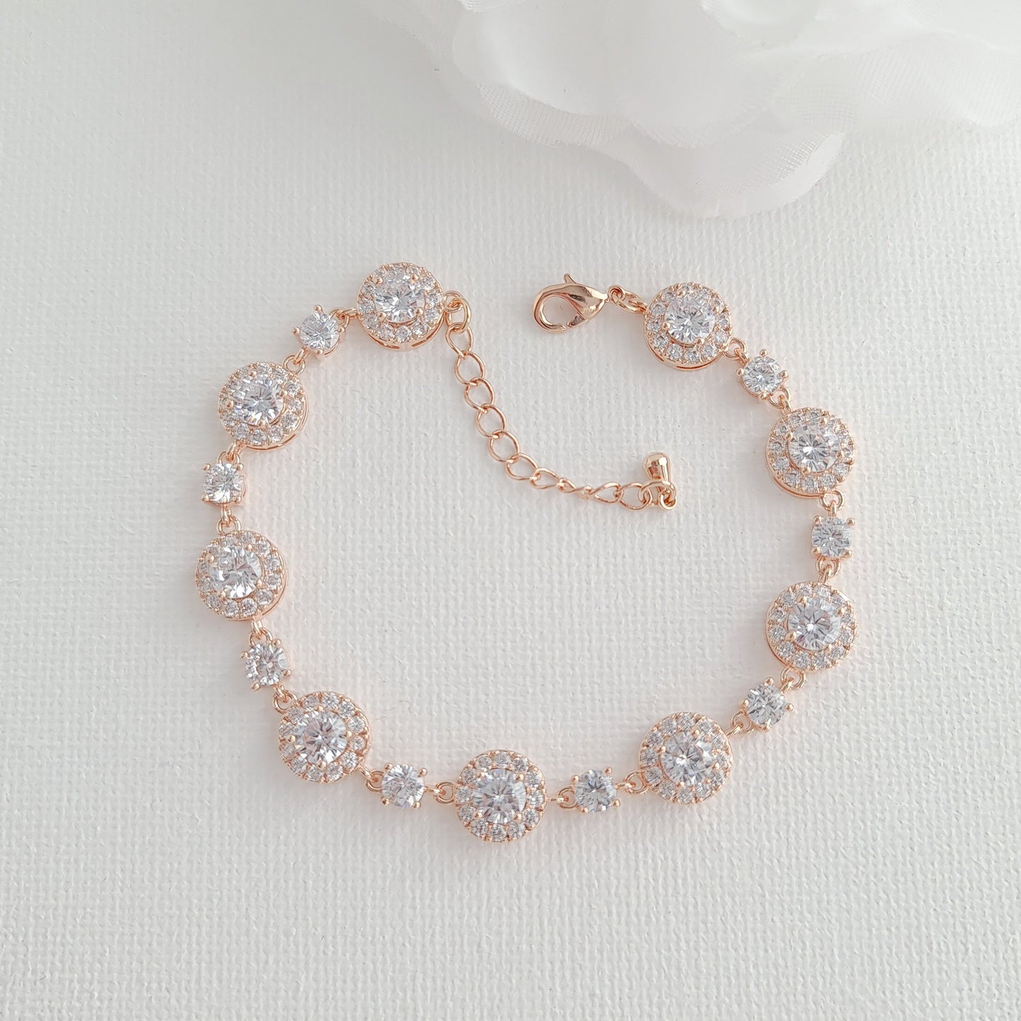 Juego de aretes y pulsera de cristal redondo en oro para novias-Reagan