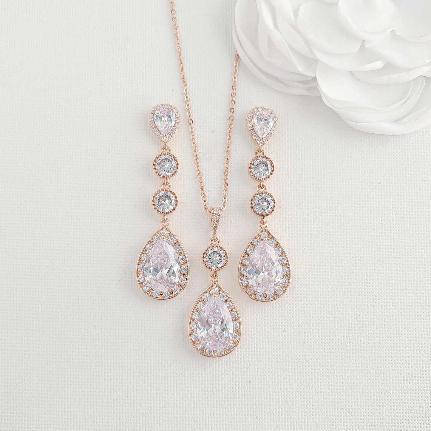 Wedding Necklace Set with Long Earrings-Evana