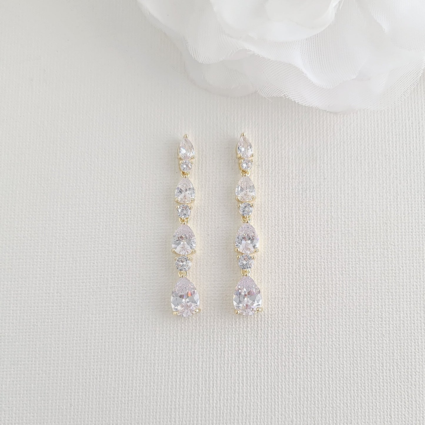 Gold Earrings with Small Teardrops for Weddings-Hazel
