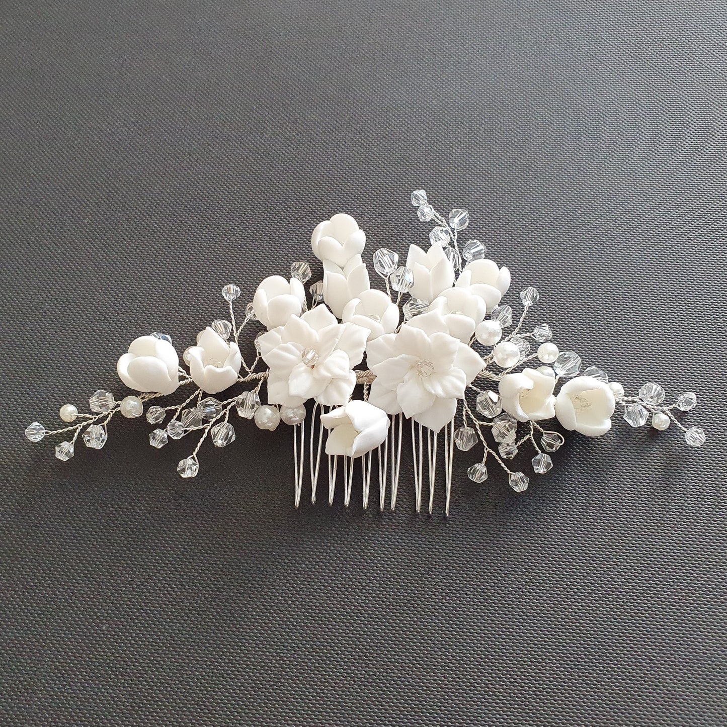 Peineta Flor y Cristal Plata-Tulipán