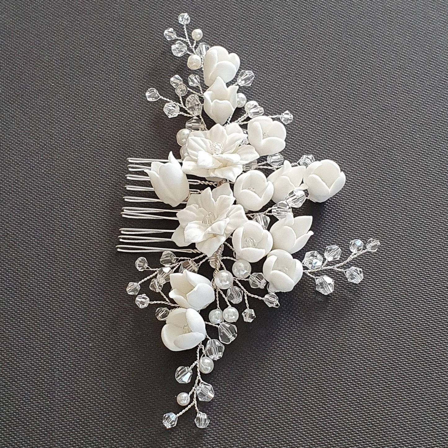 Peineta Flor y Cristal Plata-Tulipán
