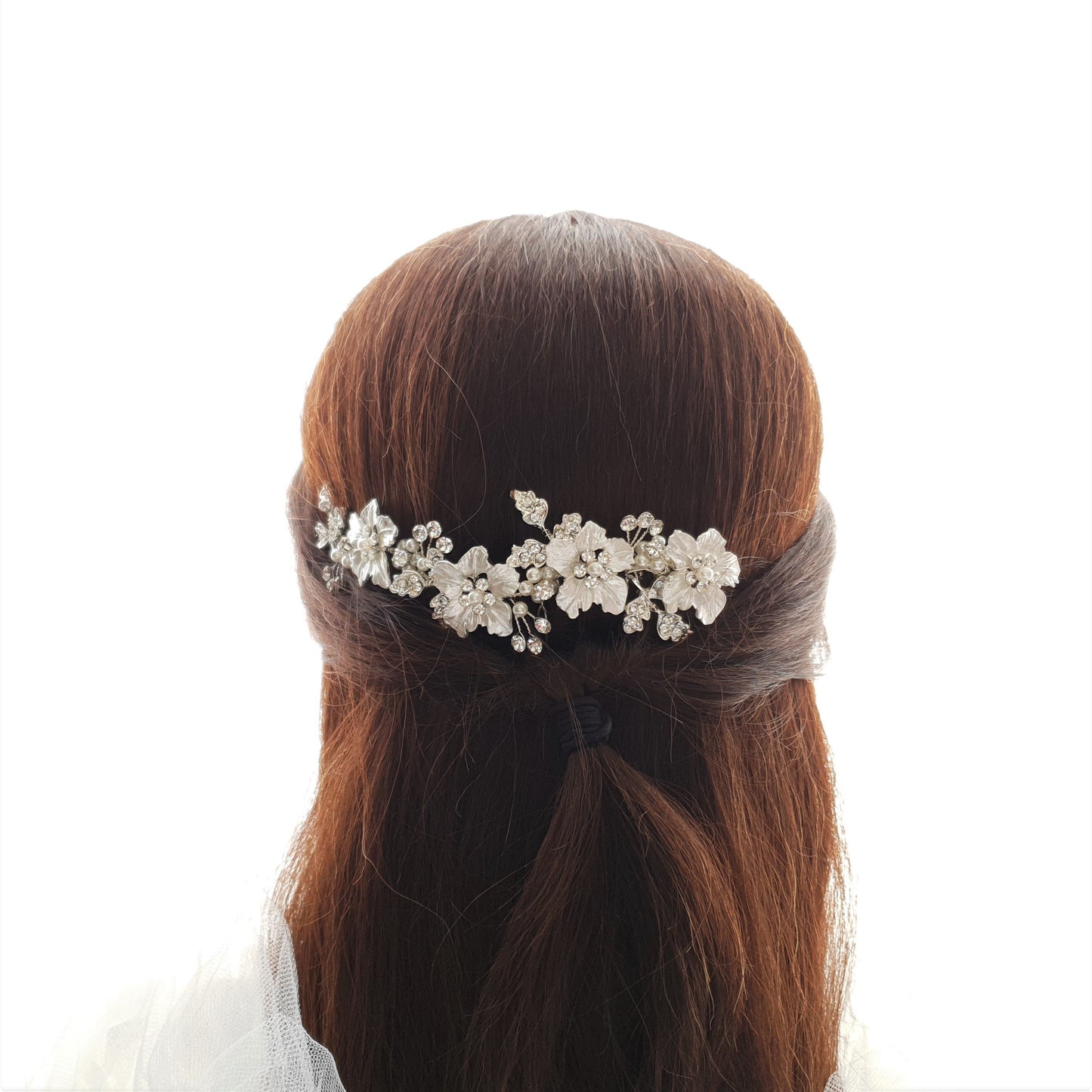 Peigne à cheveux en forme de feuille de fleur d'argent pour les mariages-Gardenia