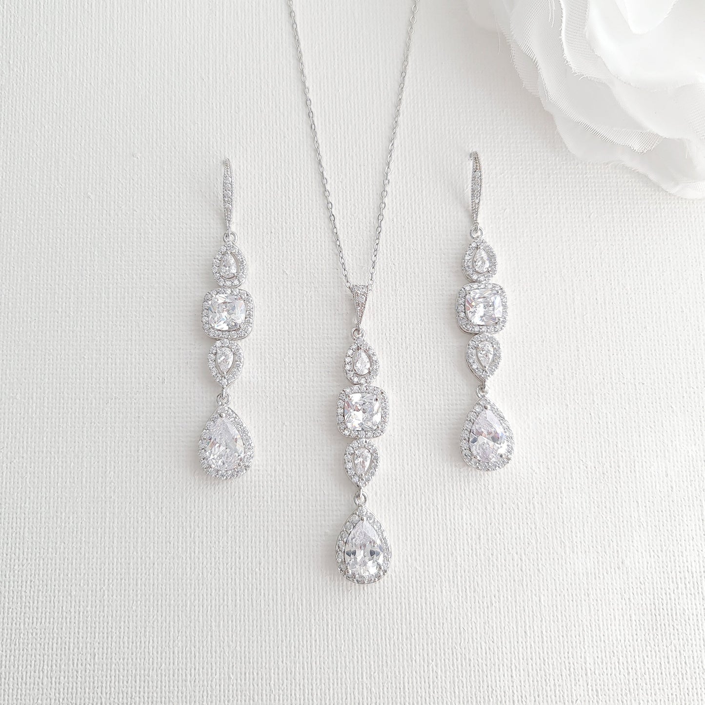 Long Pendant and Earrings with Matching Slider Bracelet Jewelry Set-Gianna