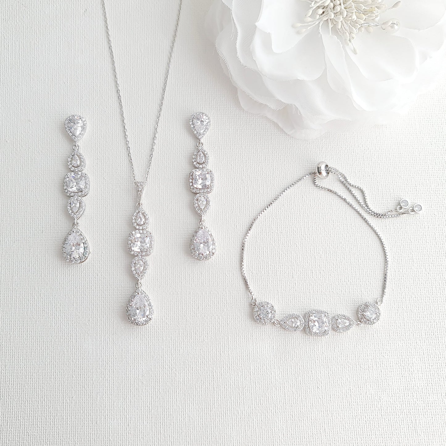 Long Pendant and Earrings with Matching Slider Bracelet Jewelry Set-Gianna