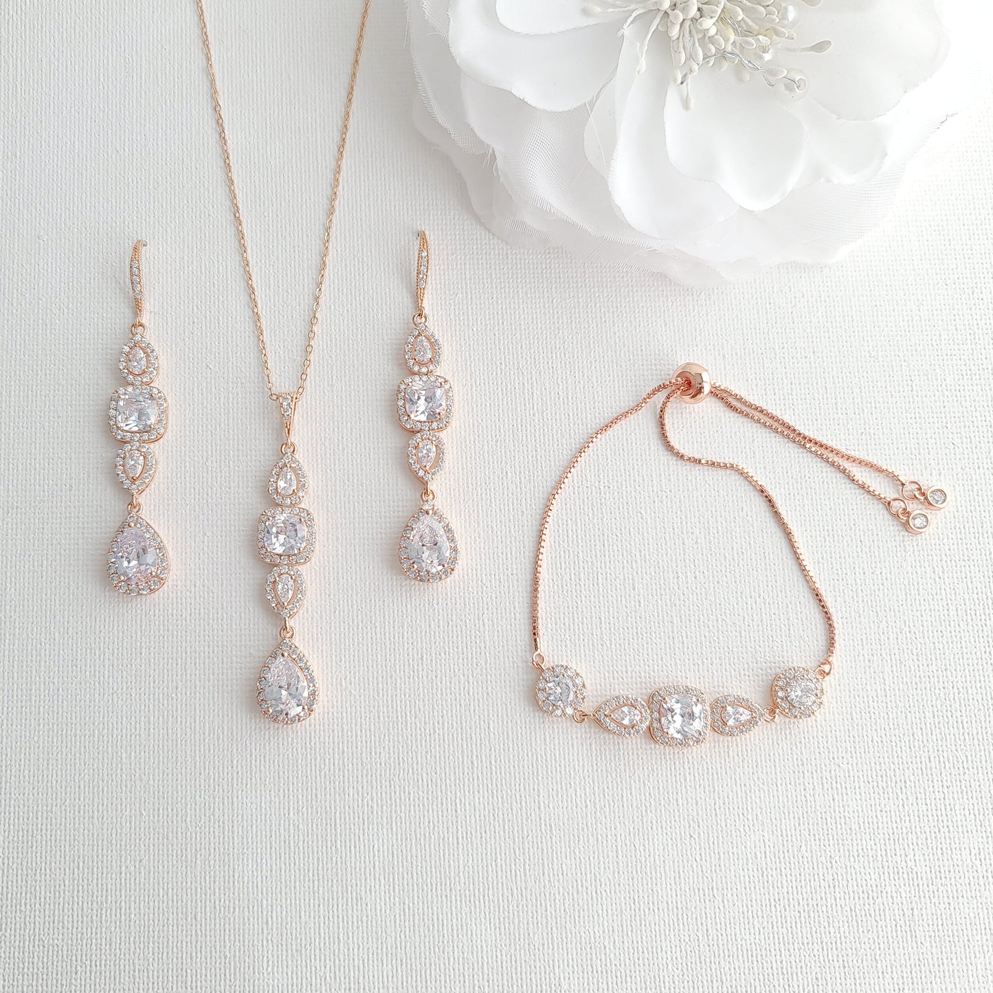 Long Pendant and Earrings with Matching Slider Bracelet Jewelry Set-Gianna