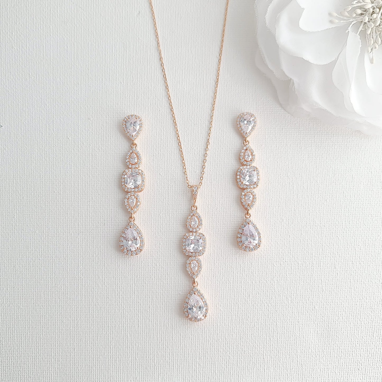 Long Pendant and Earrings with Matching Slider Bracelet Jewelry Set-Gianna