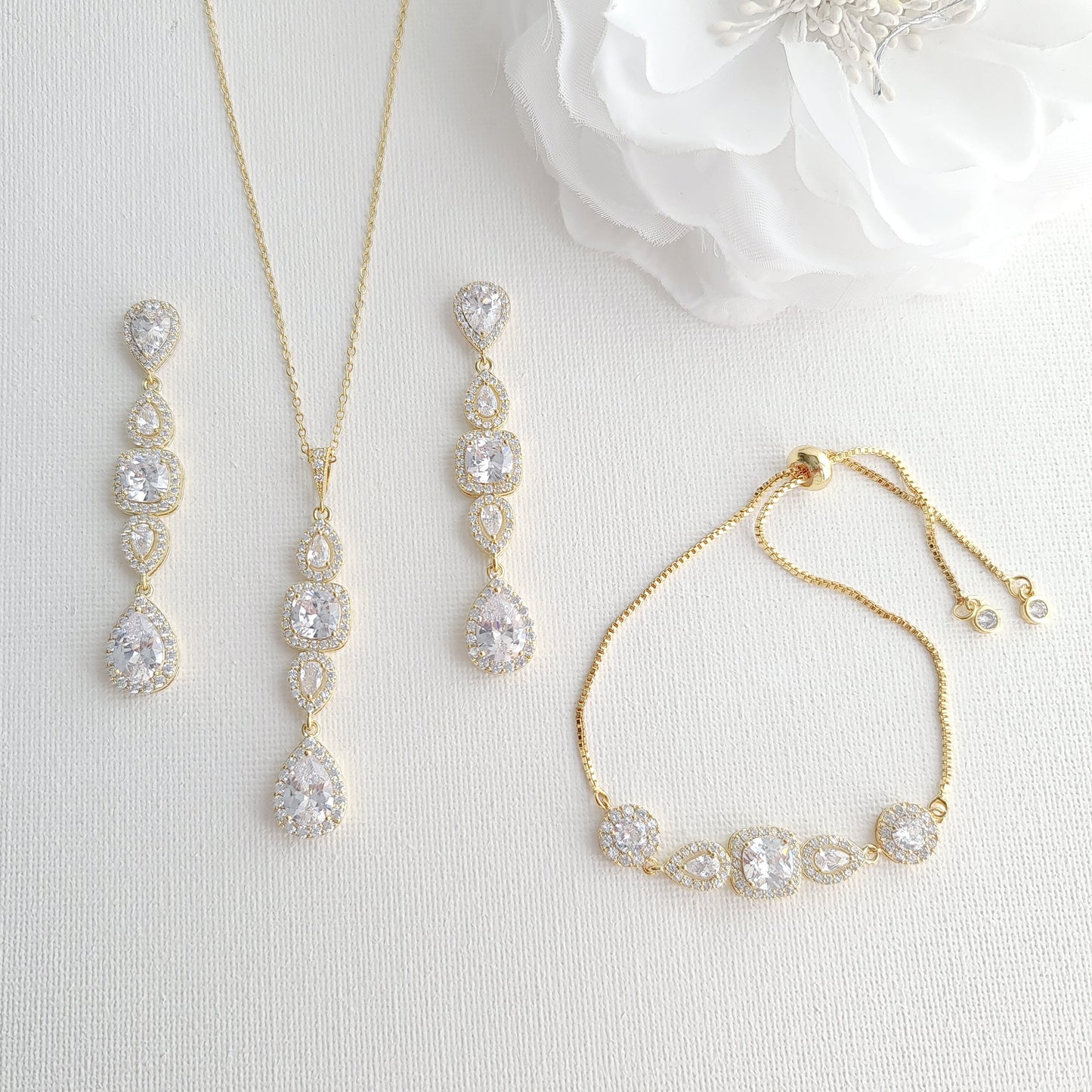 Long Pendant and Earrings with Matching Slider Bracelet Jewelry Set-Gianna