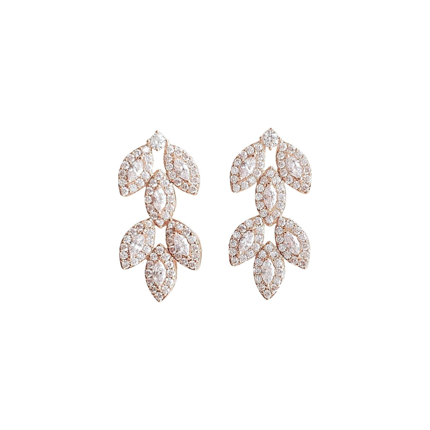 Cubic Zirconia Gold Leaf Stud Earrings- Abby - PoetryDesigns