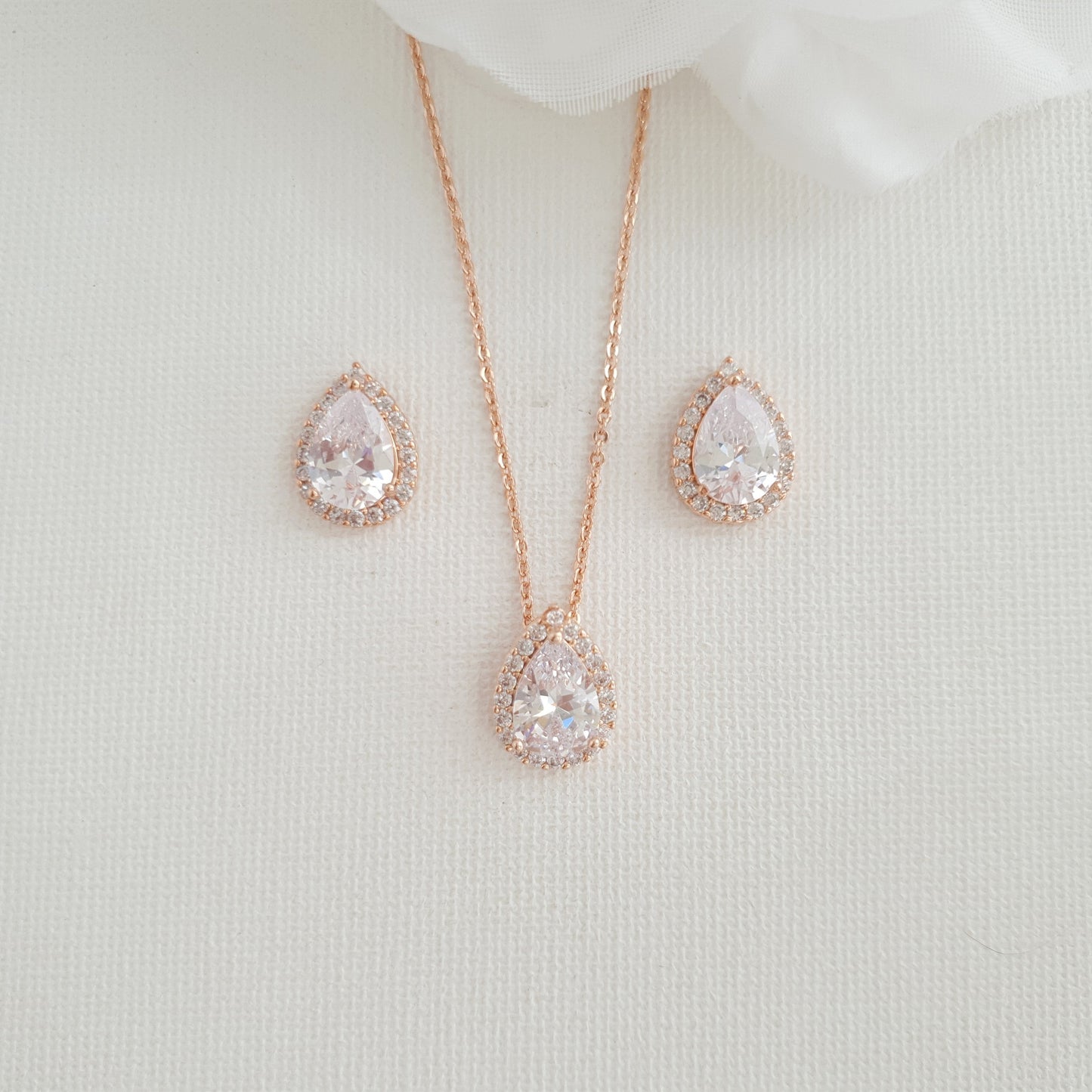 Brides and Bridesmaids Stud Earrings and Necklace Set-Emma