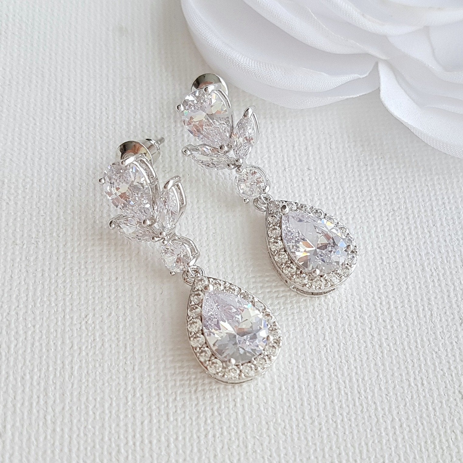 Rose Gold Drop Wedding Earrings-Emma - PoetryDesigns