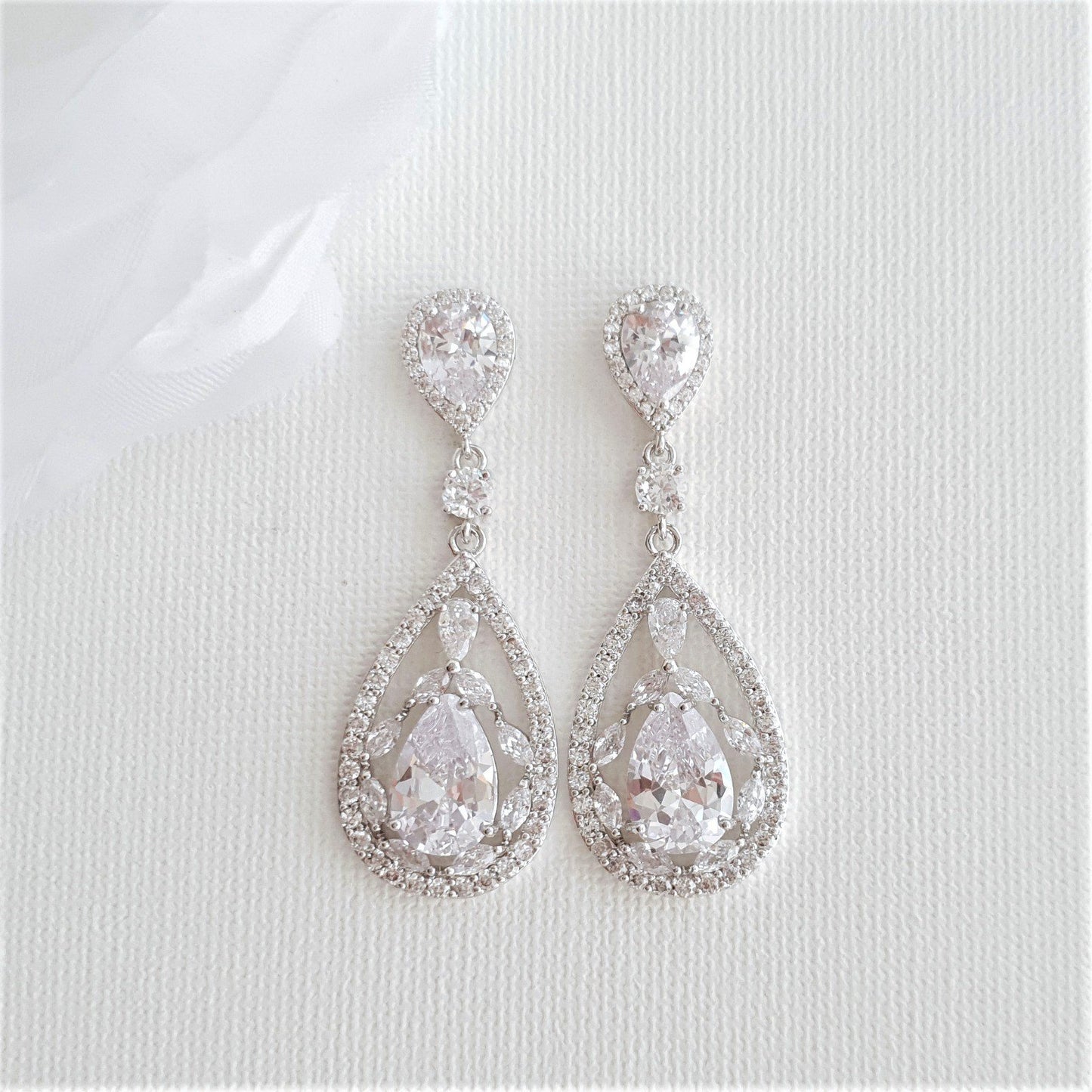 Yellow Gold Bridal Earrings in Cubic Zirconia for Brides-Esther - PoetryDesigns