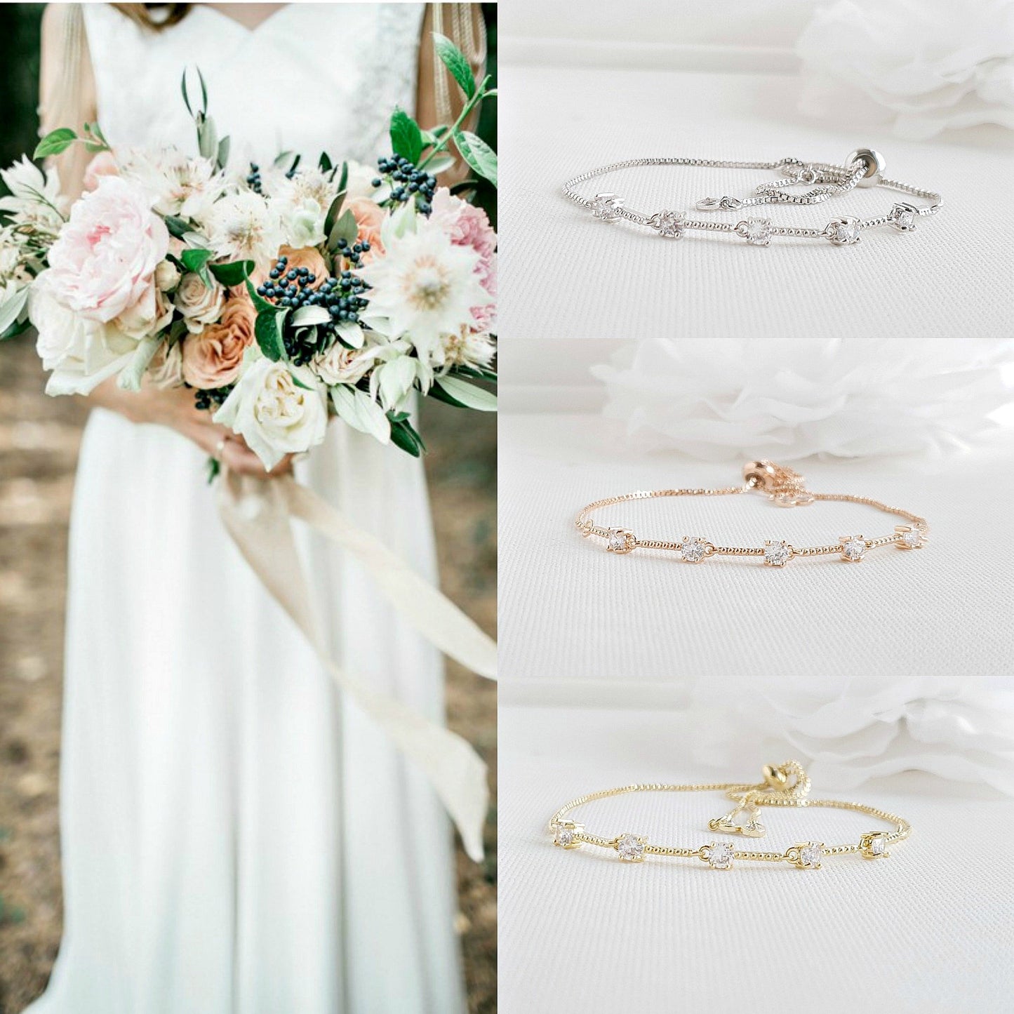 Delicate Bridal Bracelet in Gold for Brides & Bridesmaids- Ginger - PoetryDesigns