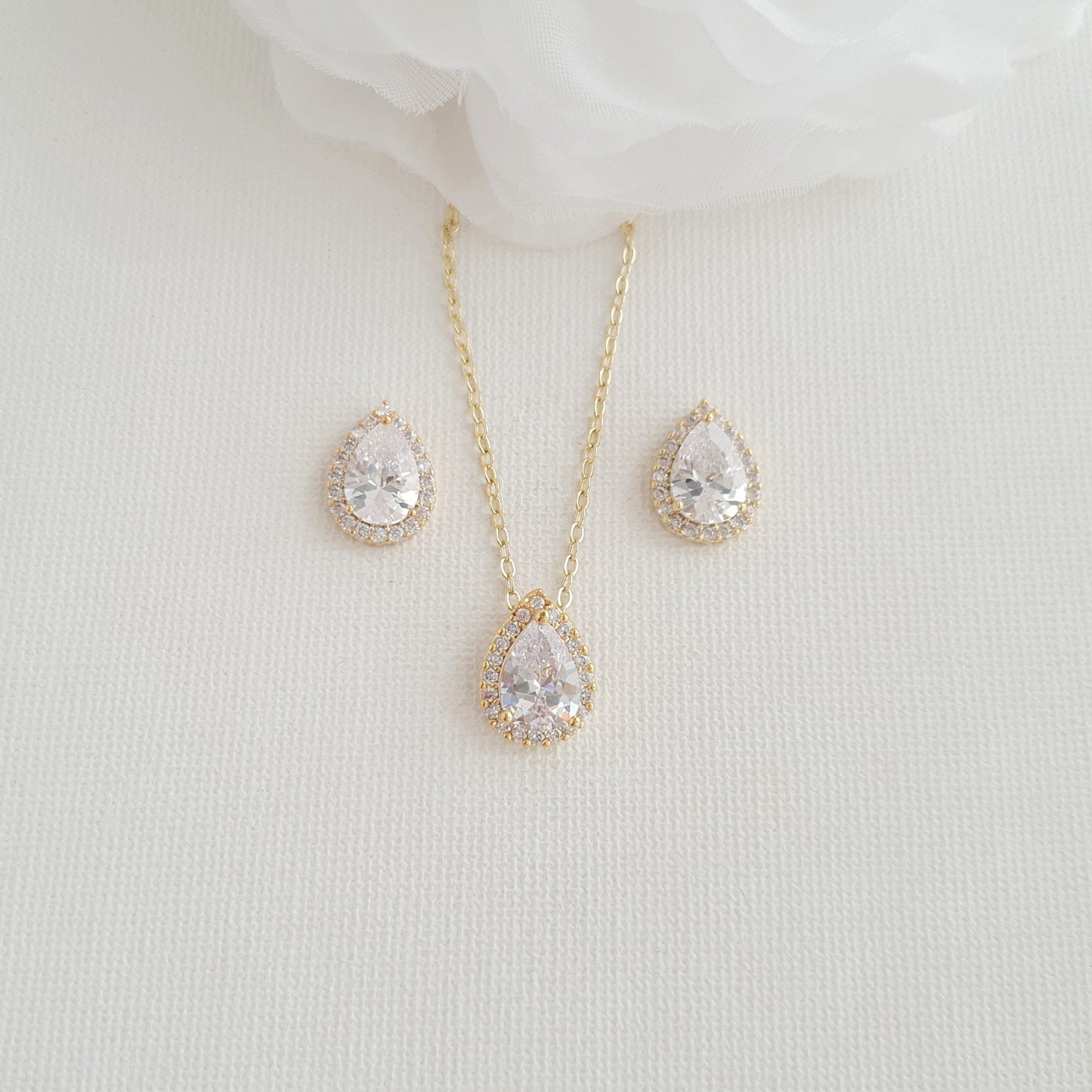 Brides and Bridesmaids Stud Earrings and Necklace Set-Emma