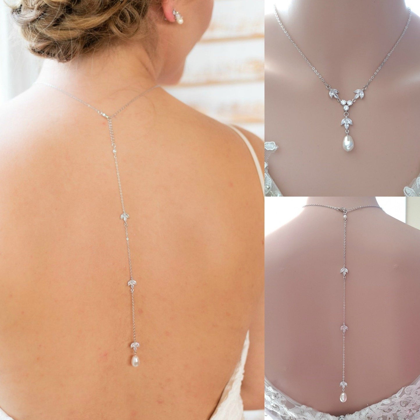 Wedding Necklace Set with Earrings & Bracelet-Gold- Leila - PoetryDesigns