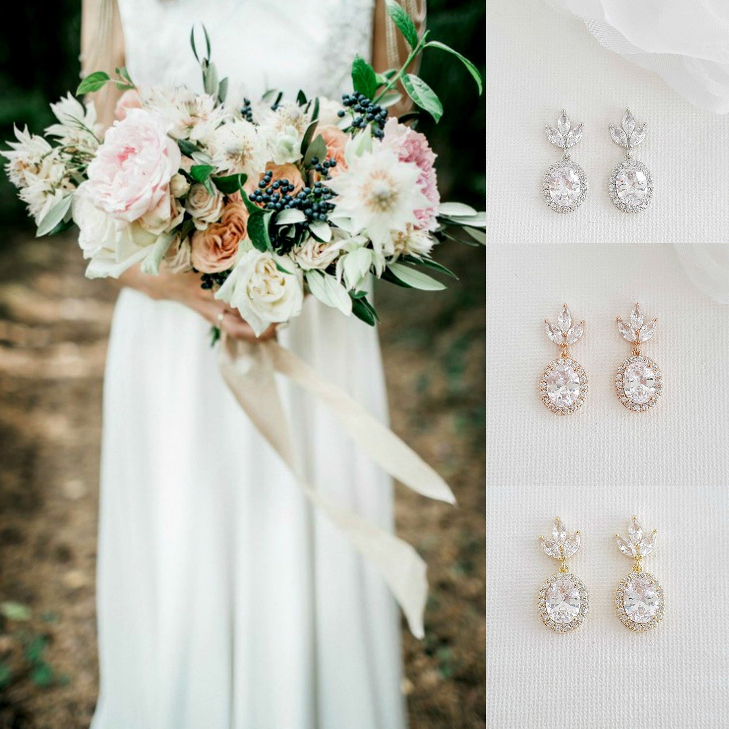Small Wedding Earrings in Gold- Emily - PoetryDesigns