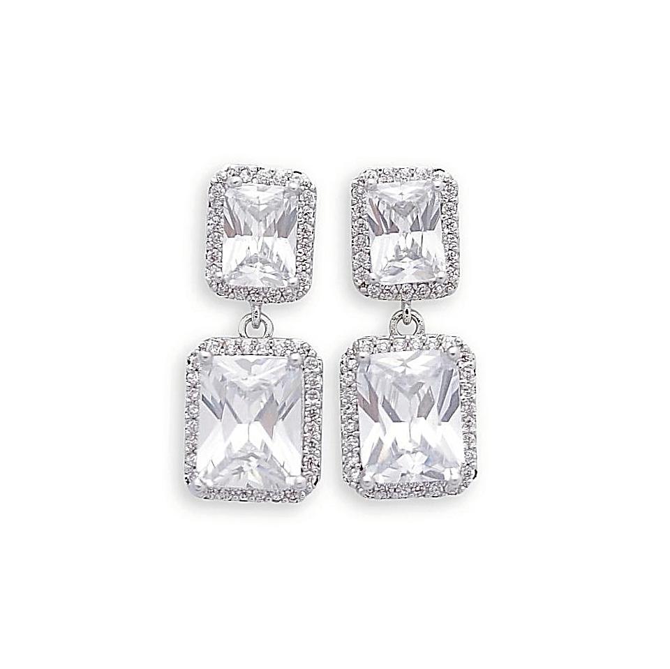 CZ rectangle Drop Earring for Weddings and Brides
