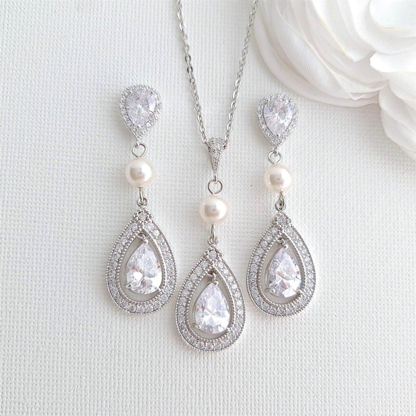 Bridal Necklace and Earring Set-Sarah - PoetryDesigns