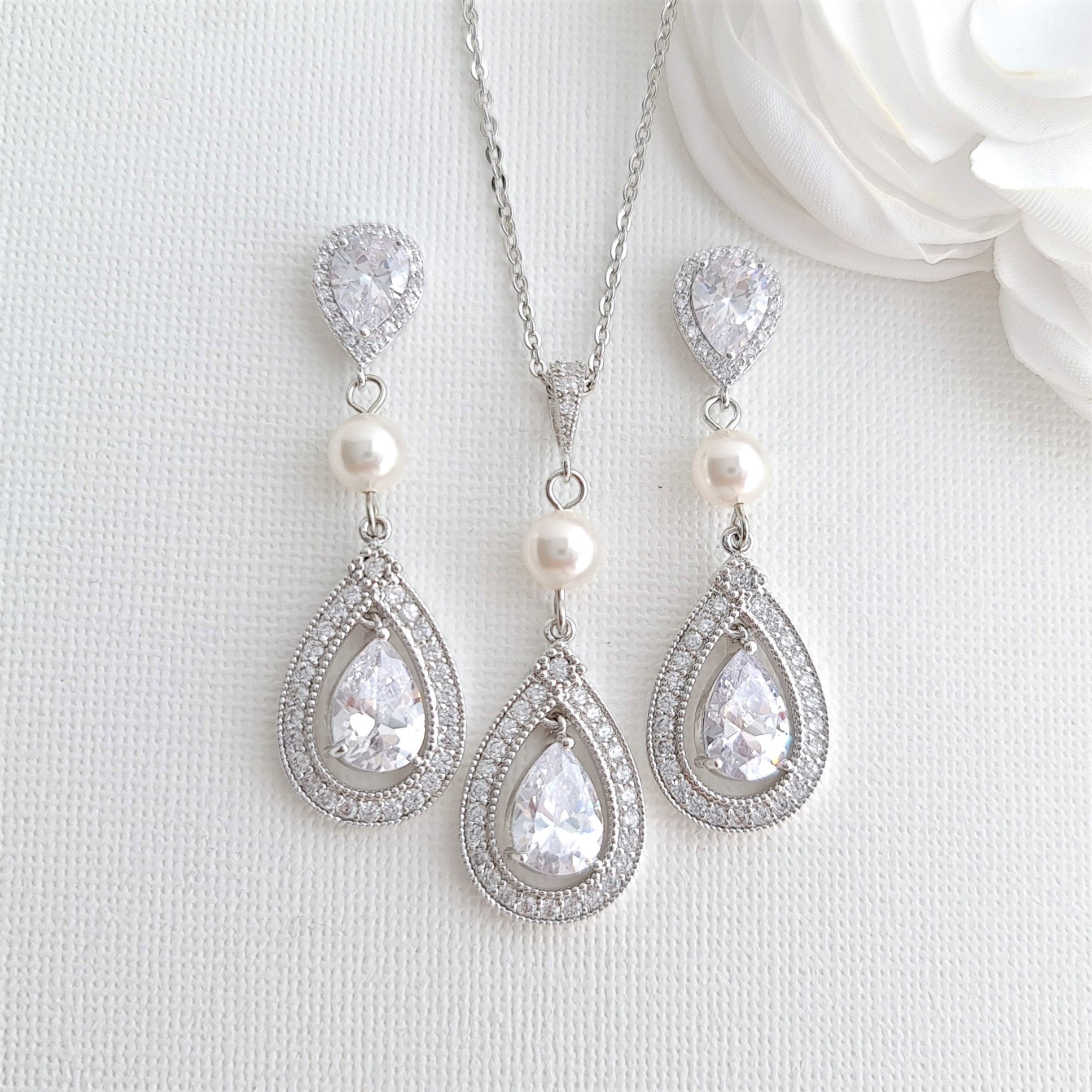 Bridal Necklace and Earring Set-Sarah - PoetryDesigns