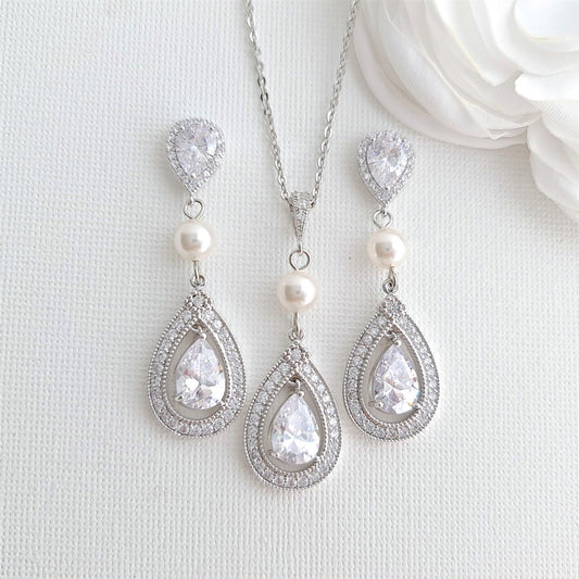 Bridal Necklace and Earring Set-Sarah - PoetryDesigns