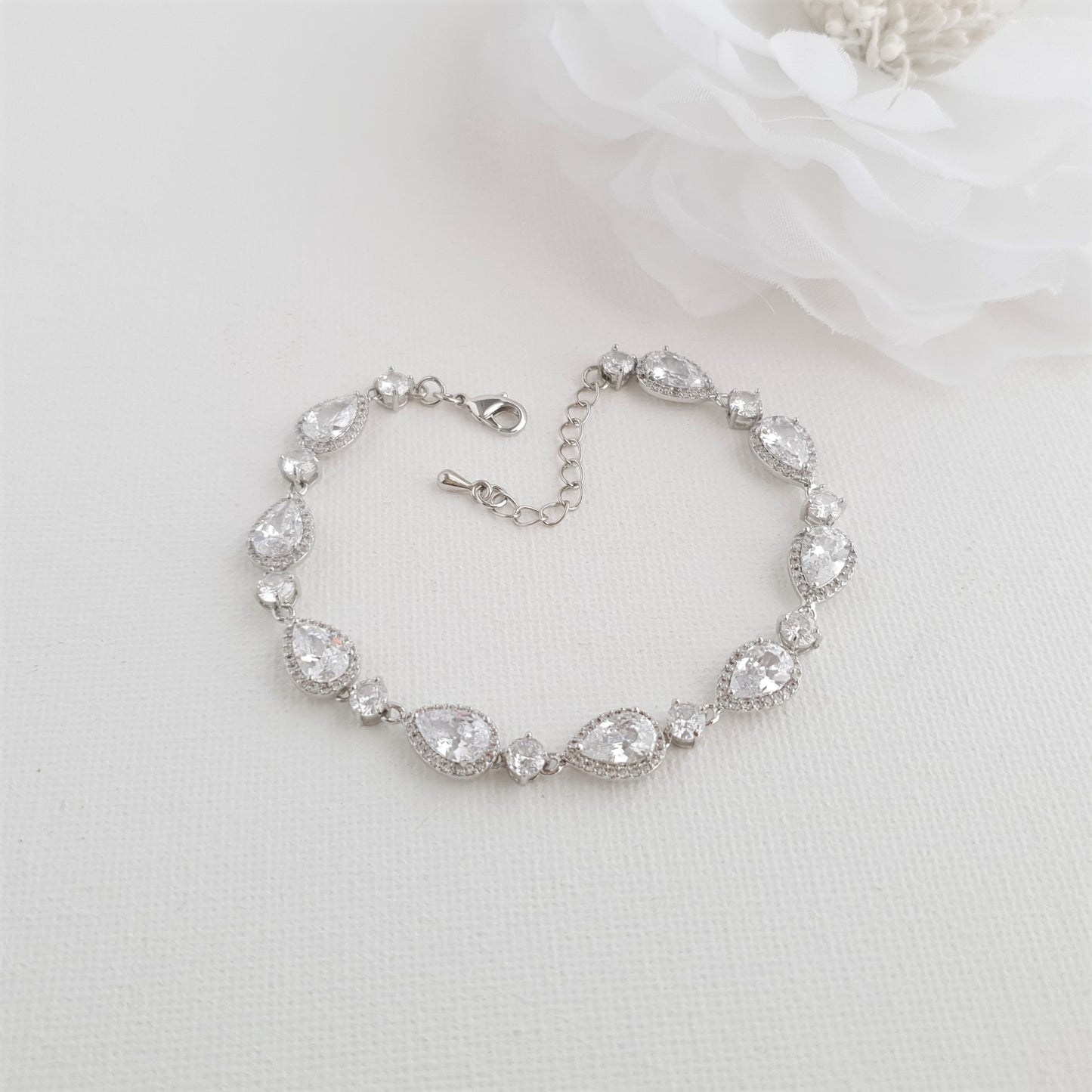 Silver Teardrop Wedding Bracelet-Luna