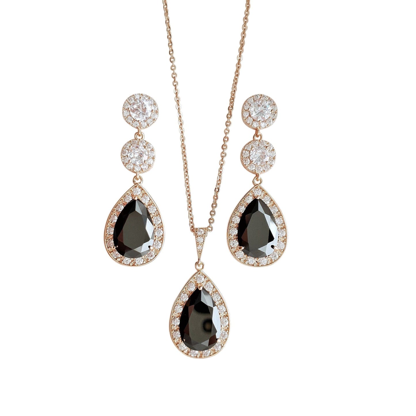 Rose Gold Long Black Earrings-Zoe - PoetryDesigns
