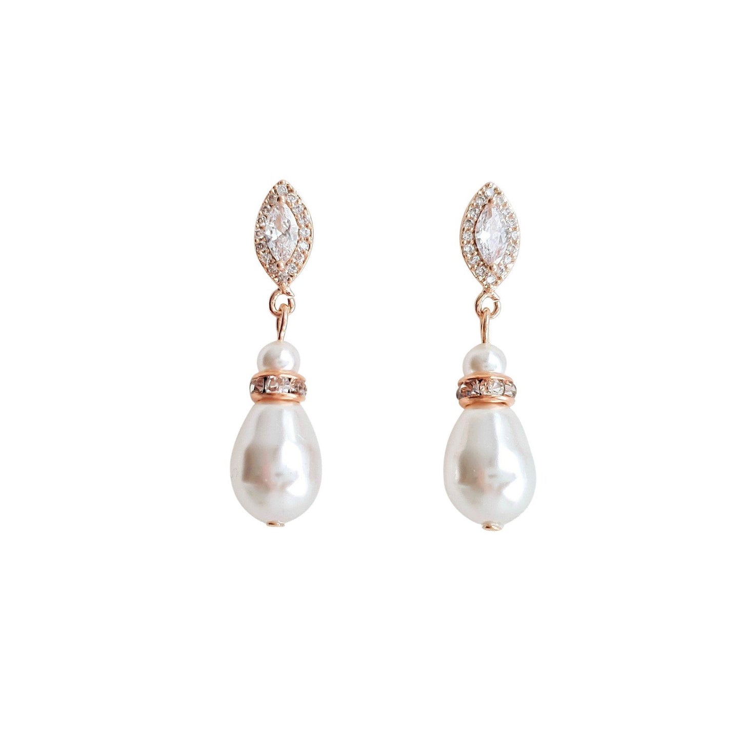 Rose Gold Pearl Teardrop Earrings for Brides- Ella - PoetryDesigns