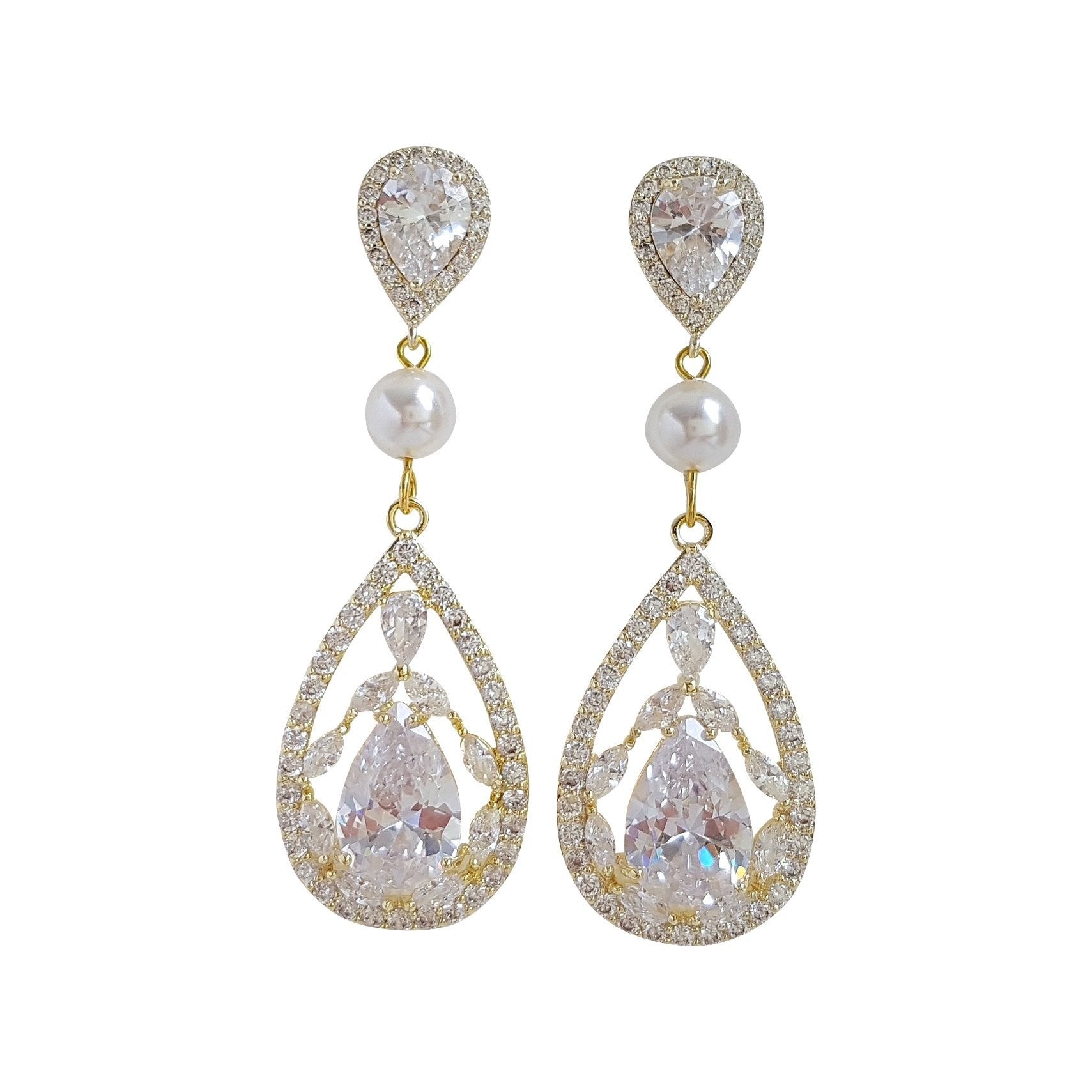 14K gold Clip on bridal earrings - Poetry Designs