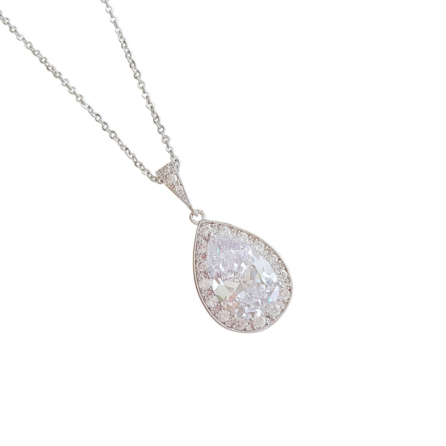 Silver Plated Teardrop Wedding Necklace for Bridesmaids and Brides-Evelyn - PoetryDesigns