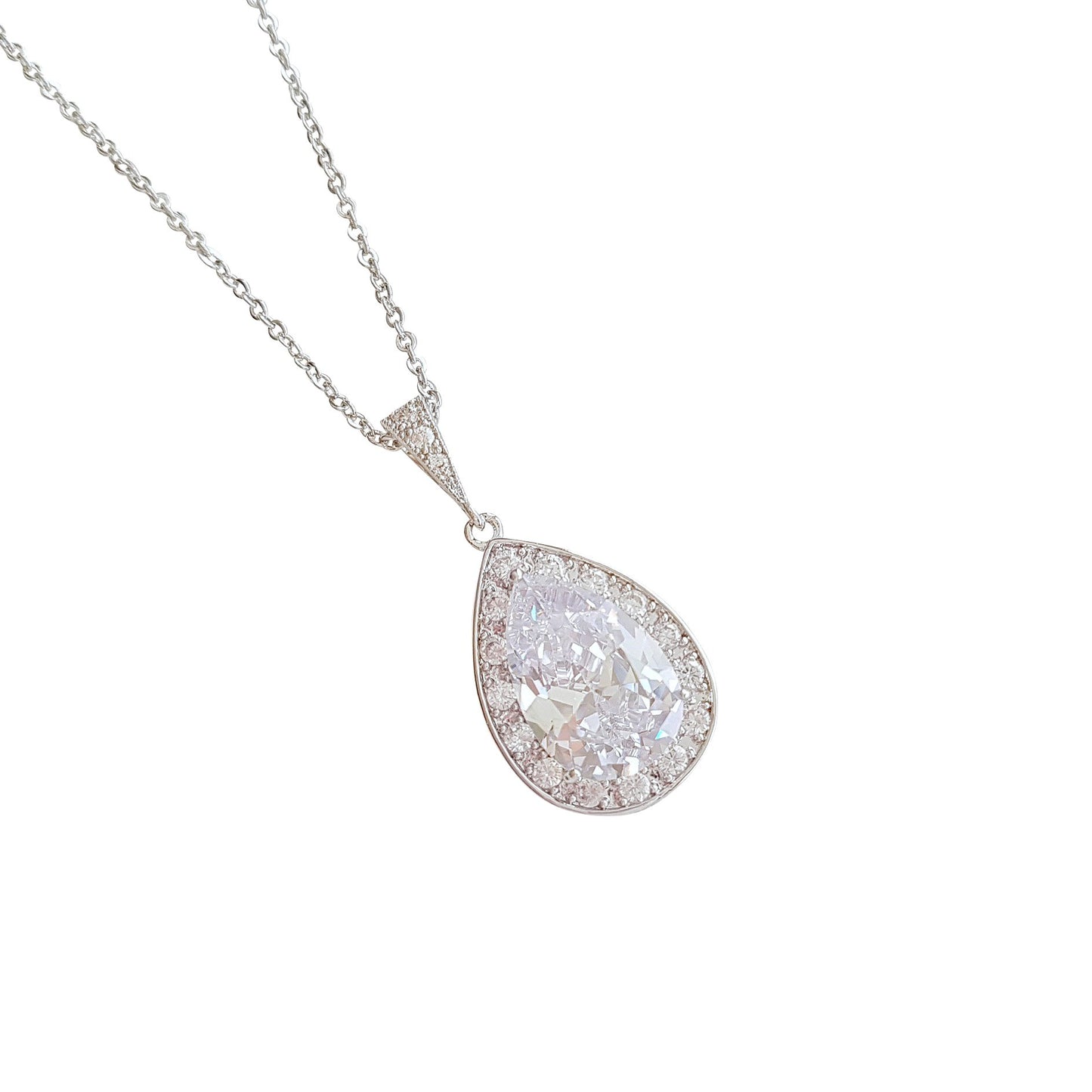 Teardrop Necklace in 14K Gold & Cubic Zirconia for Brides & Bridesmaids-Evelyn