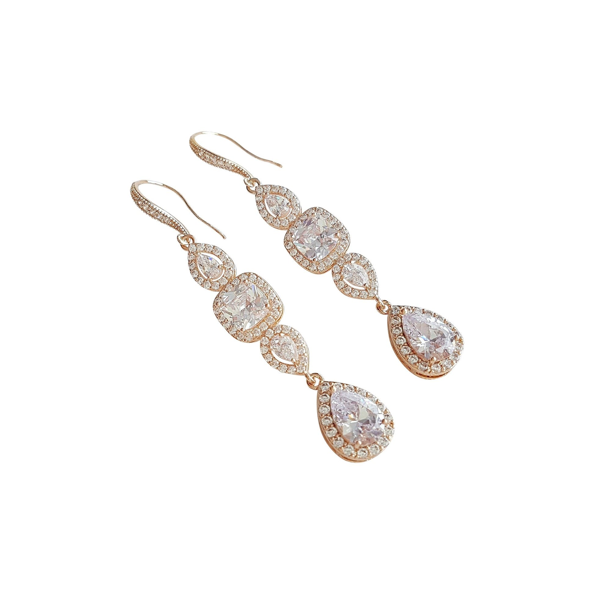 Bridal Dangle Drop Earring Rose Gold-Gianna - PoetryDesigns