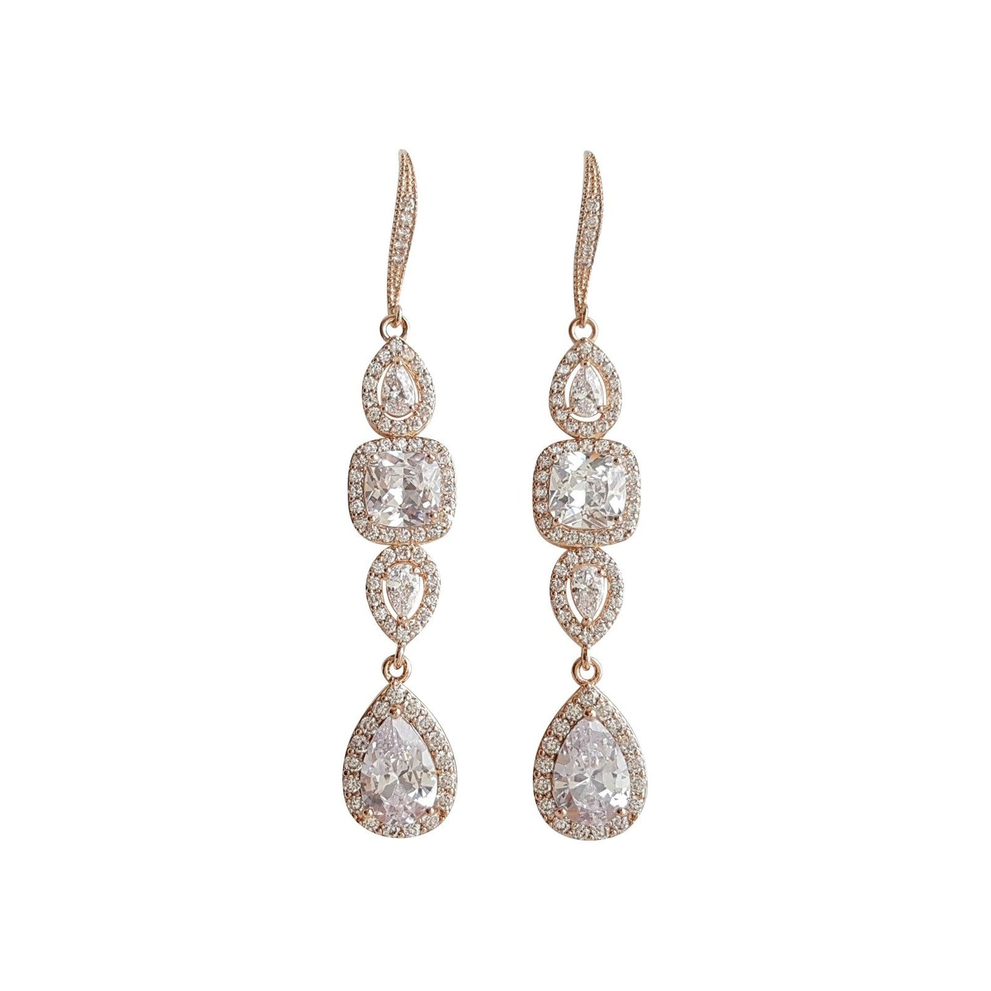 Bridal Dangle Drop Earring Rose Gold-Gianna - PoetryDesigns