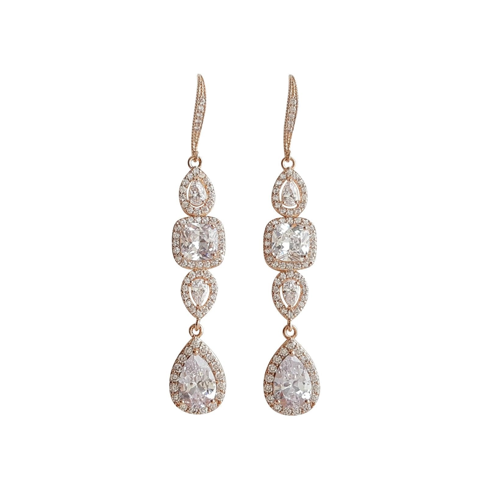 Bridal Dangle Drop Earring Rose Gold-Gianna - PoetryDesigns