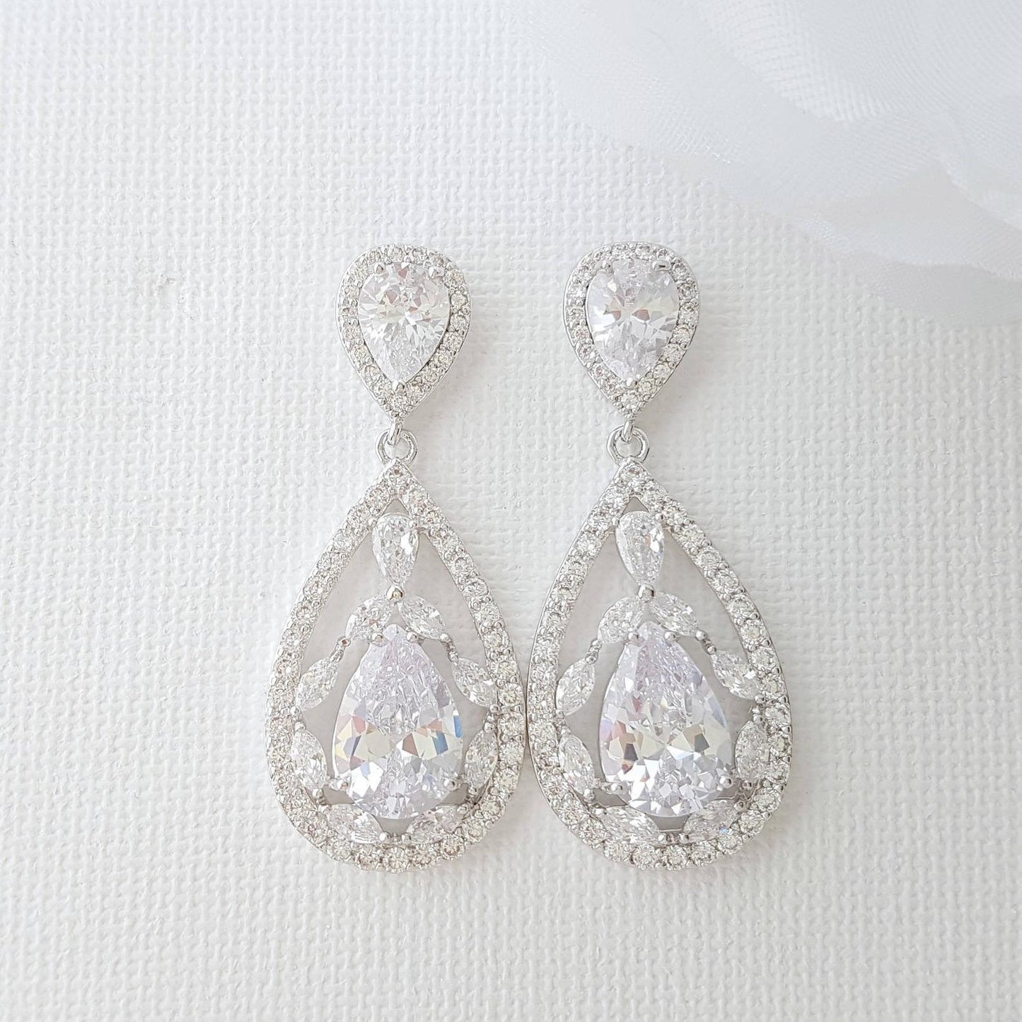 Gold Plated Drop Earrings for Wedding-Esther - PoetryDesigns
