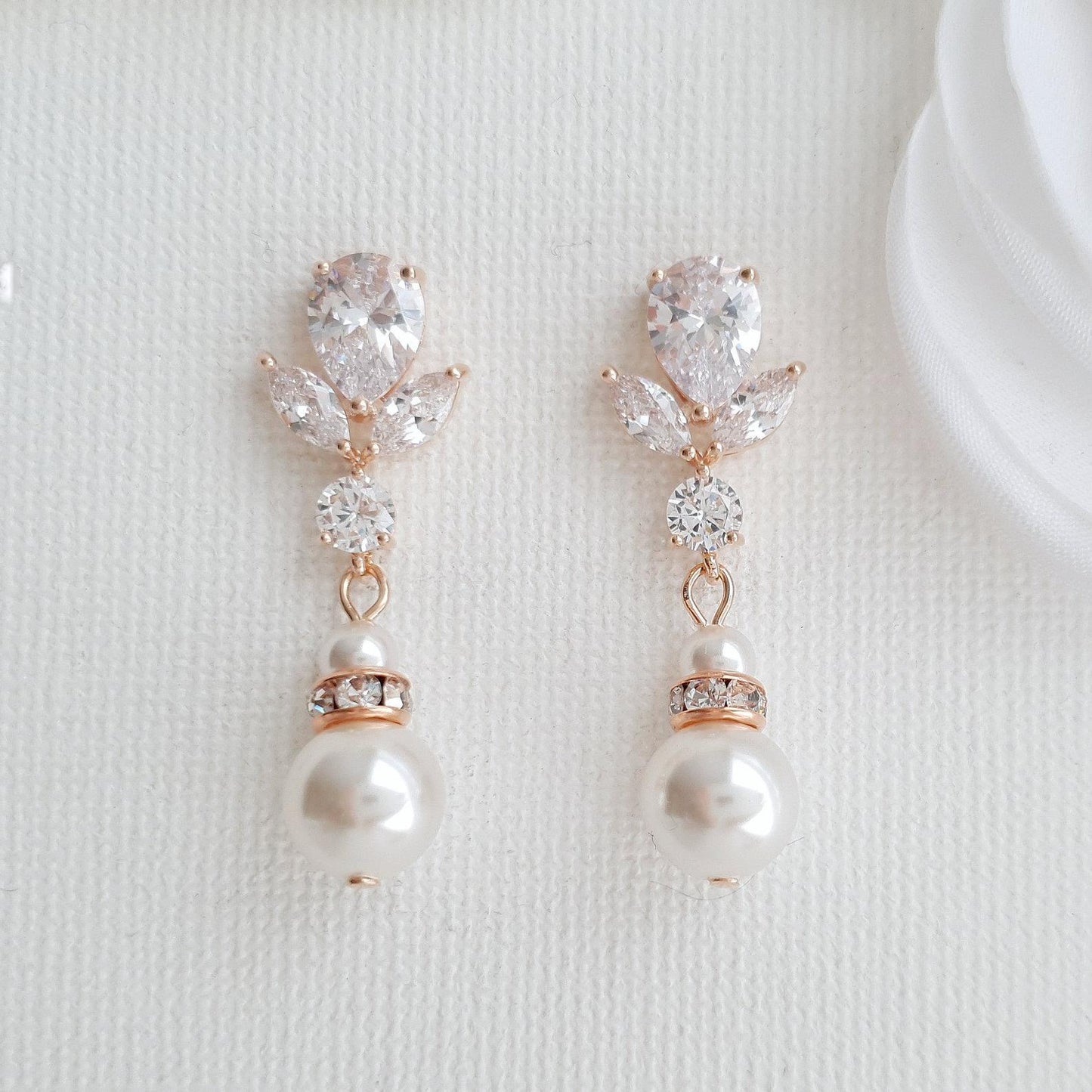 Gold Earrings for Weddings with Pearl Drops-Nicole - PoetryDesigns