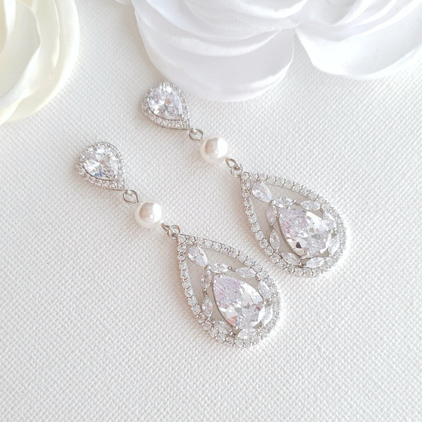 Gold Cubic Zirconia Earrings-Esther - PoetryDesigns