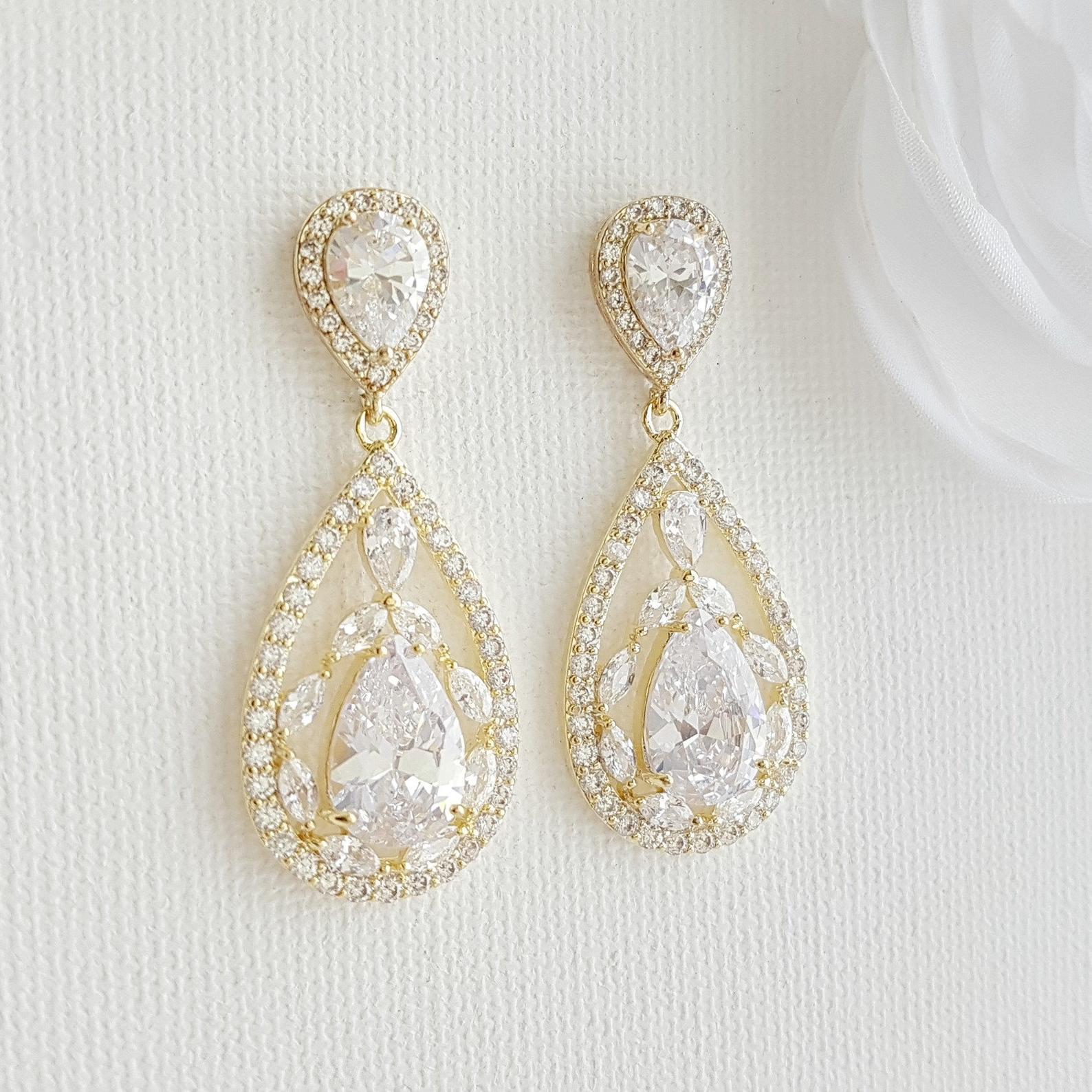 Rose gold Plated Drop Earrings for Brides-Esther - PoetryDesigns
